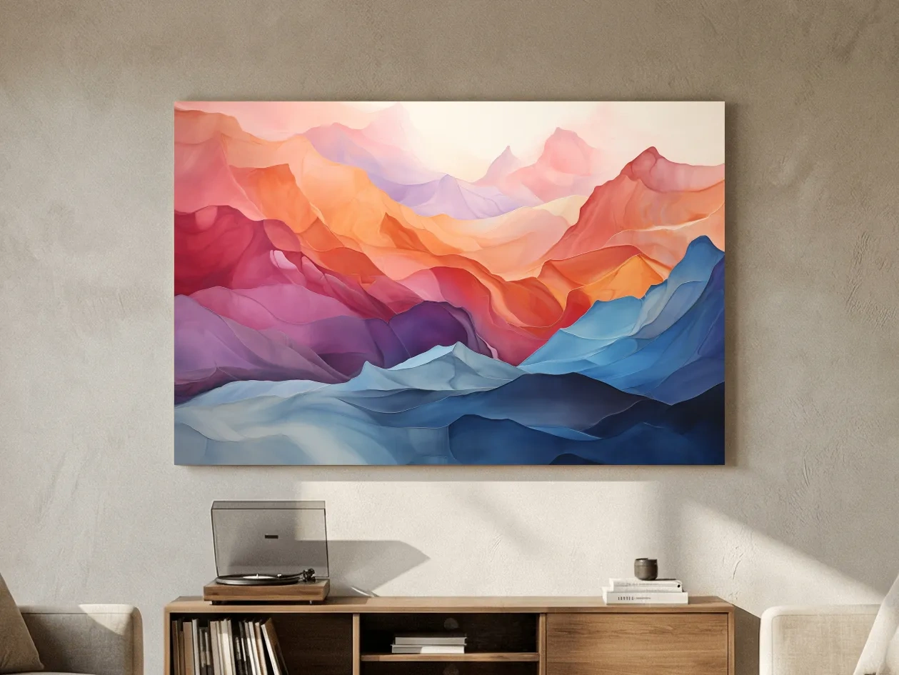 Vibrant Abstract Layered Mountain Landscape - Modern Colorful Alpine Wall Art