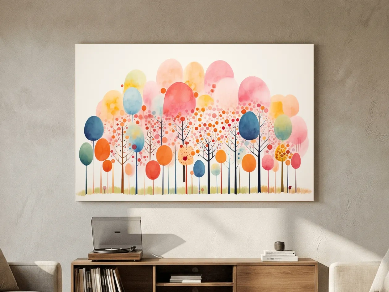 Whimsical Pastel Watercolor Forest Trees - Colorful Nature Wall Art