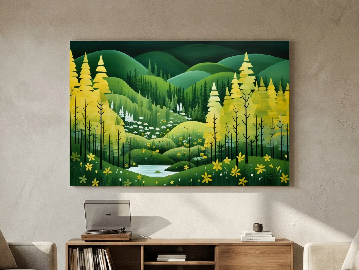 Whimsical Autumn Mountain Valley - Wildflower Forest Wall Art