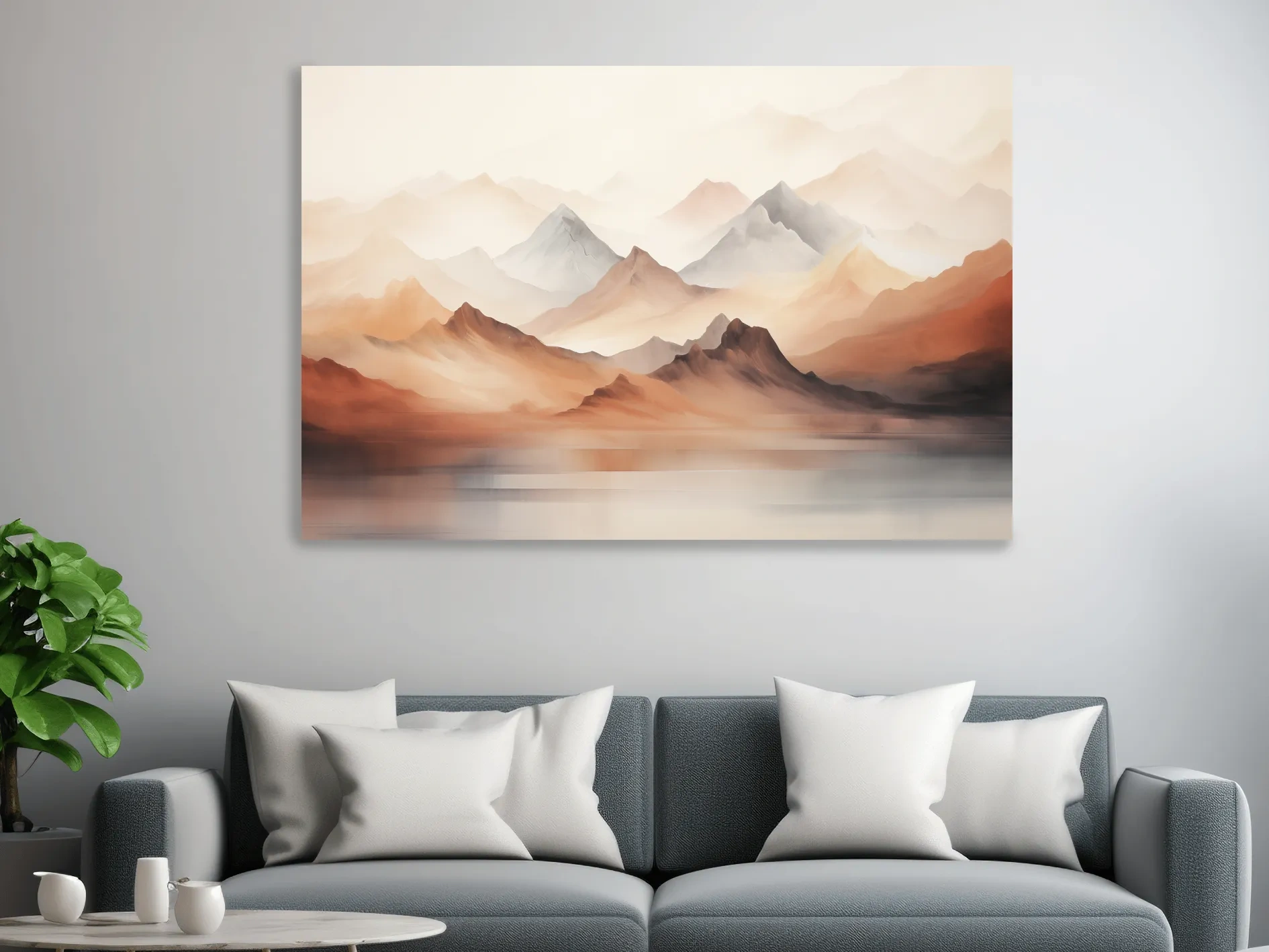 Pastel Mountain Range Watercolor - Warm Neutral Landscape Wall Art