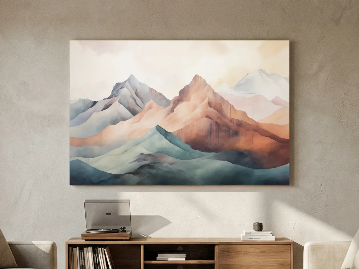Dreamy Pastel Watercolor Mountain Range - Minimalist Alpine Landscape Wall Art
