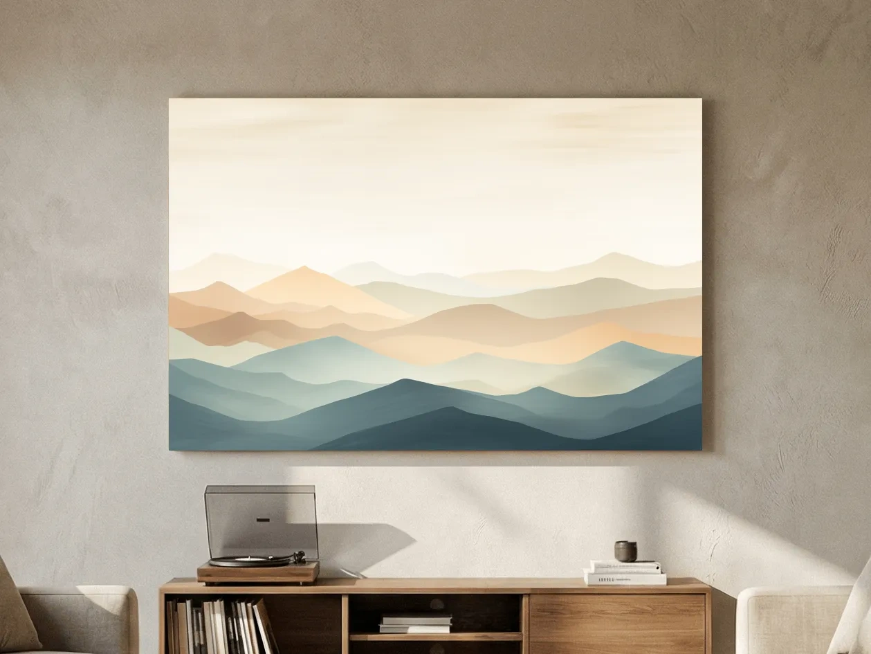Minimalist Pastel Layered Mountain Landscape - Serene Abstract Nature Wall Art