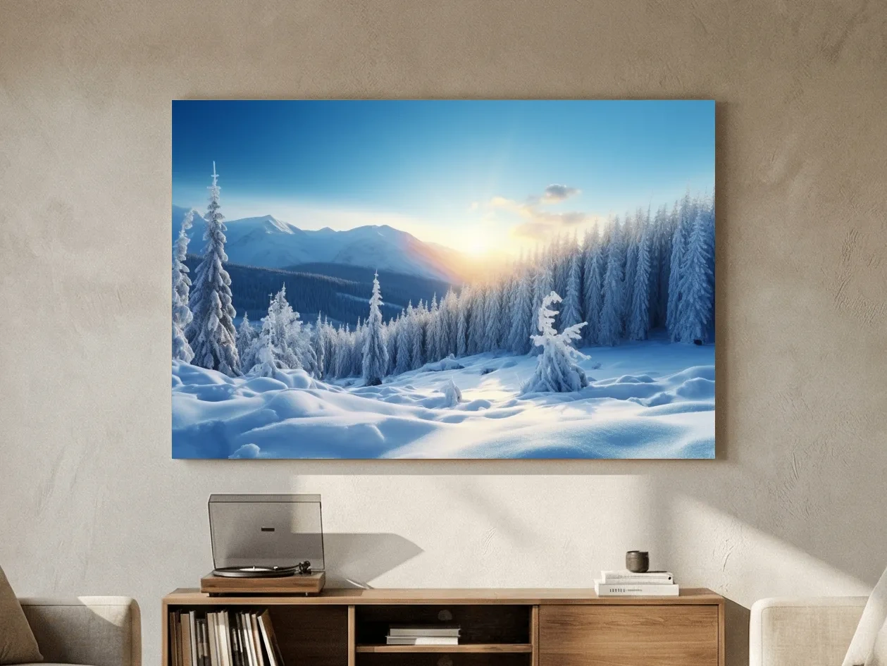 Snowy Alpine Forest Sunrise - Winter Nature Photographic Wall Art