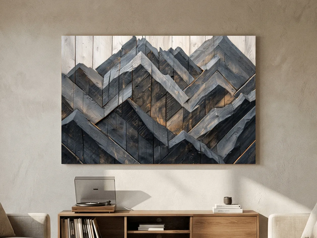 Geometric Wood Mountain Mosaic - Modern Rustic Landscape Wall Art