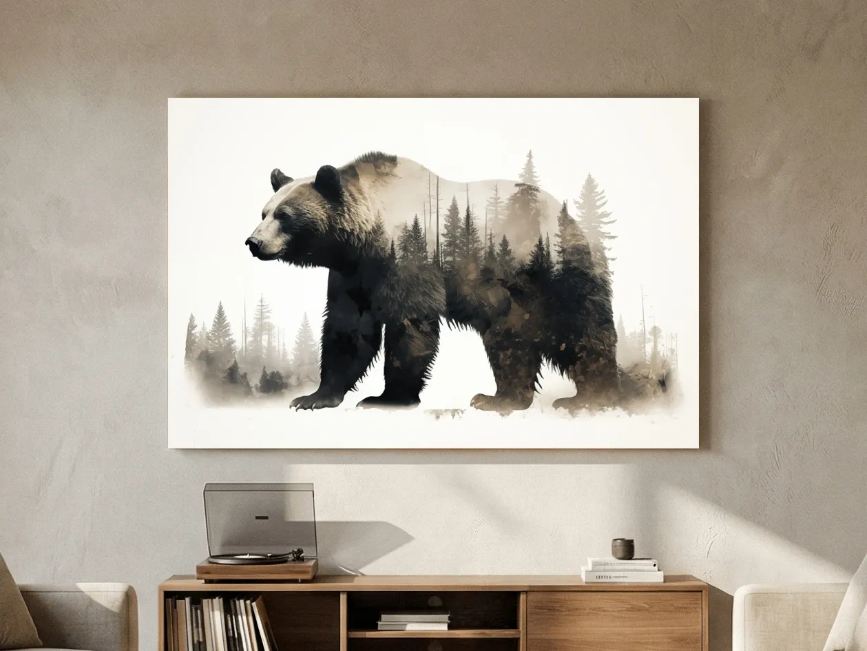 Grizzly Bear Double Exposure Forest - Wildlife Nature Wall Art