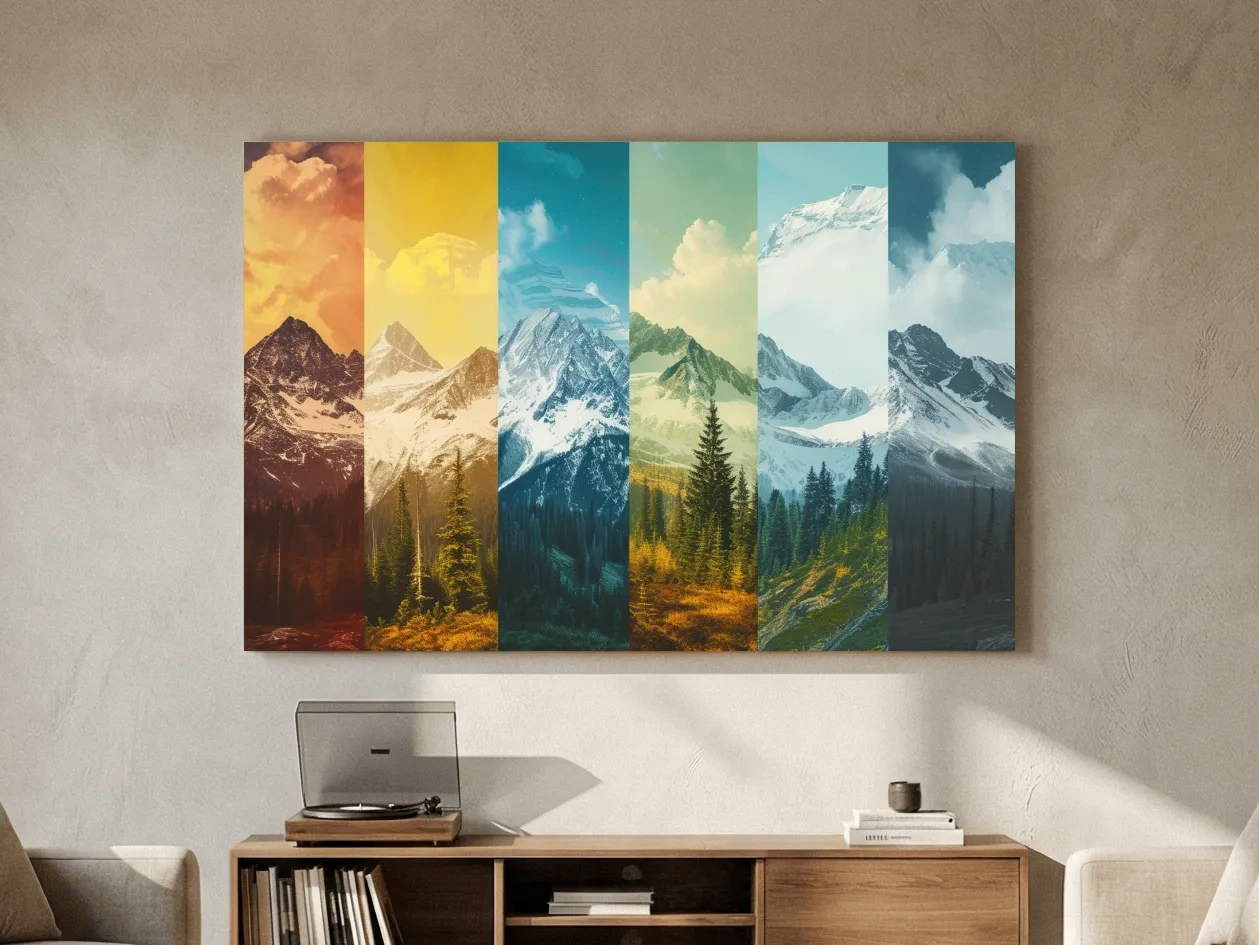 Colorful Mountain Peaks Collage - Modern Alpine Glacier Wall Art