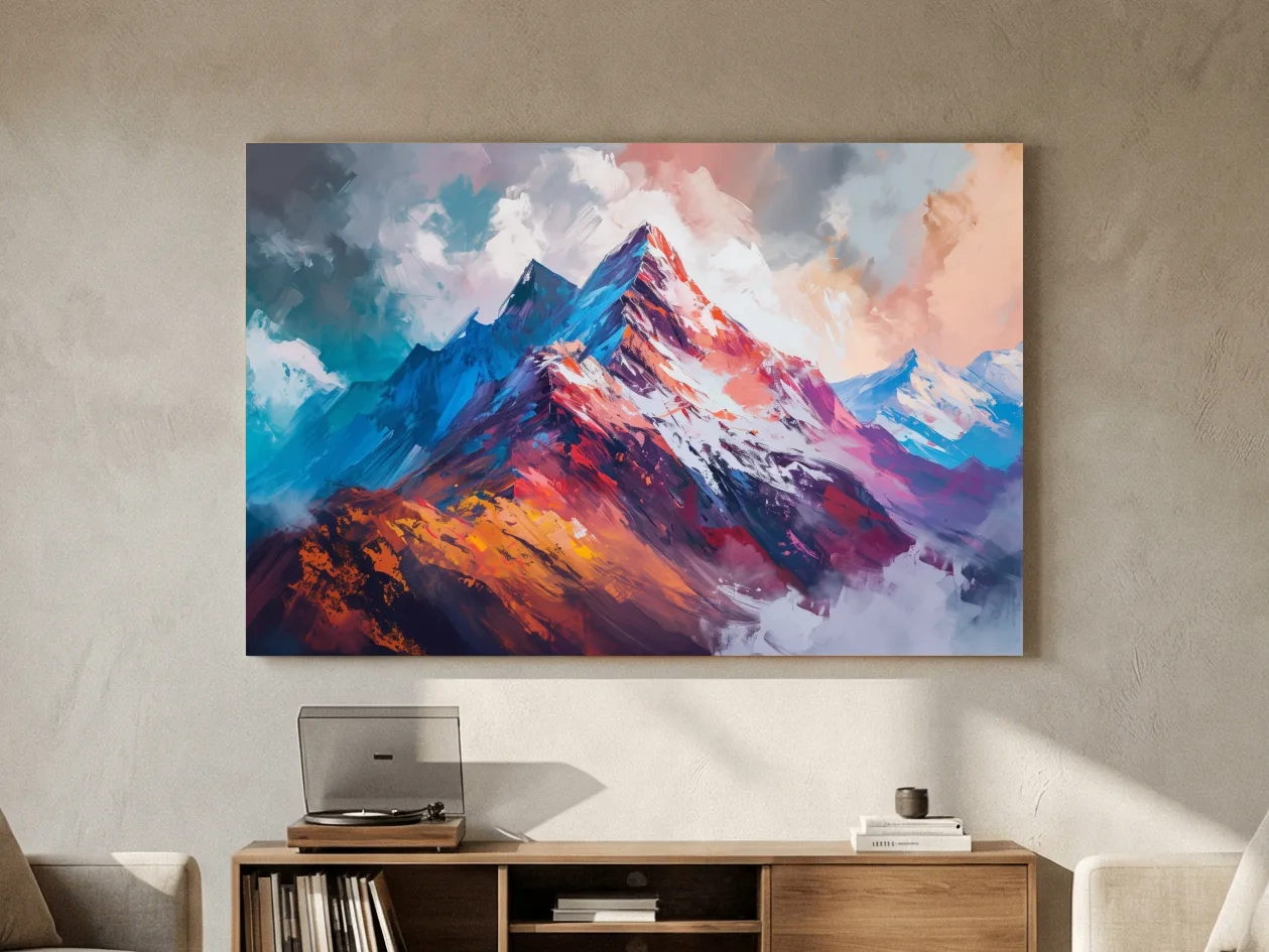 Vibrant Abstract Alpine Mountain Peaks - Colorful Landscape Wall Art