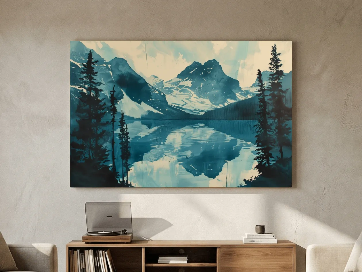 Rocky Mountains Alpine Lake Reflection - Watercolor Mountain Artwork