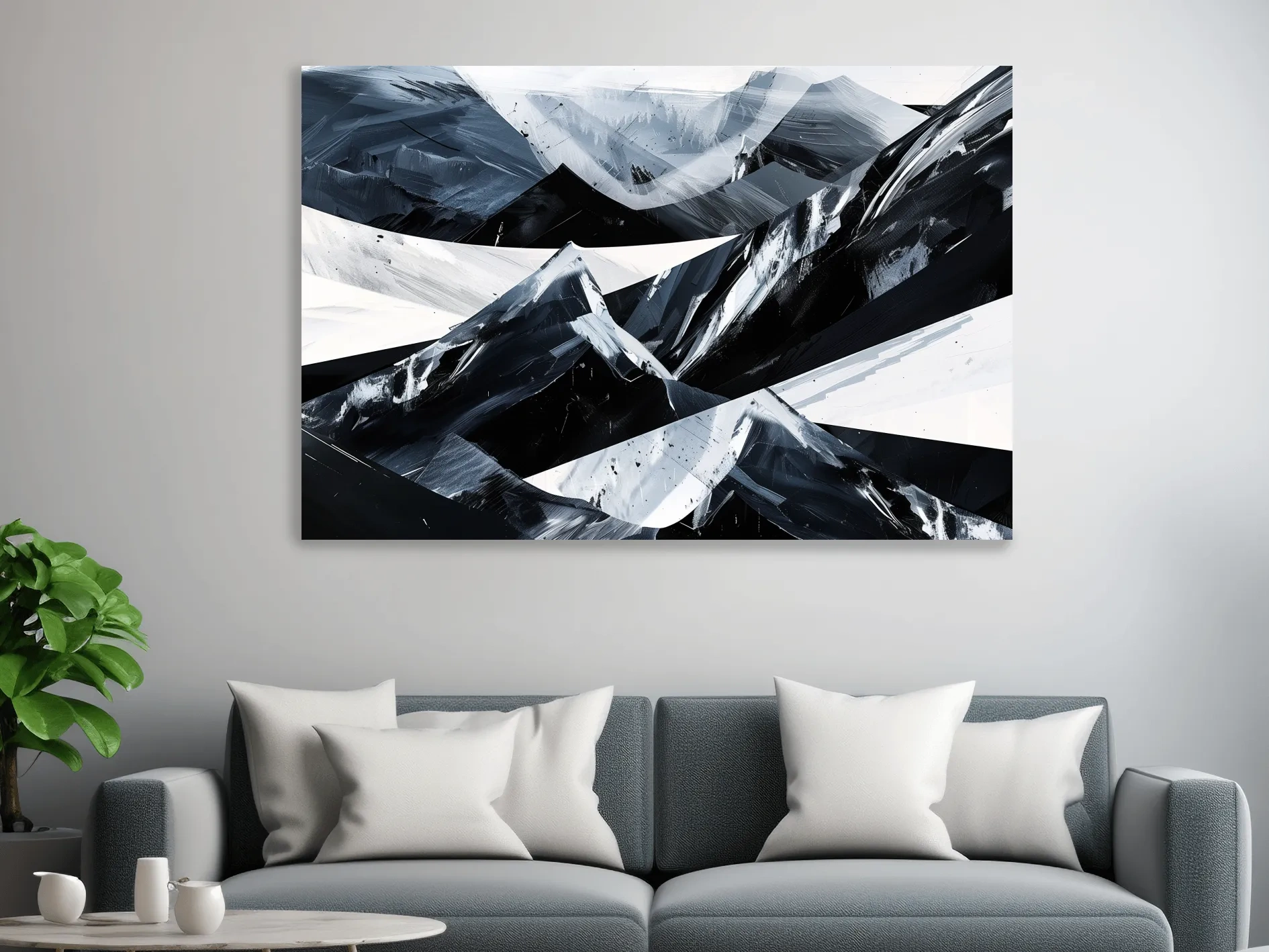 Modern abstract black and white mountain wall art painting