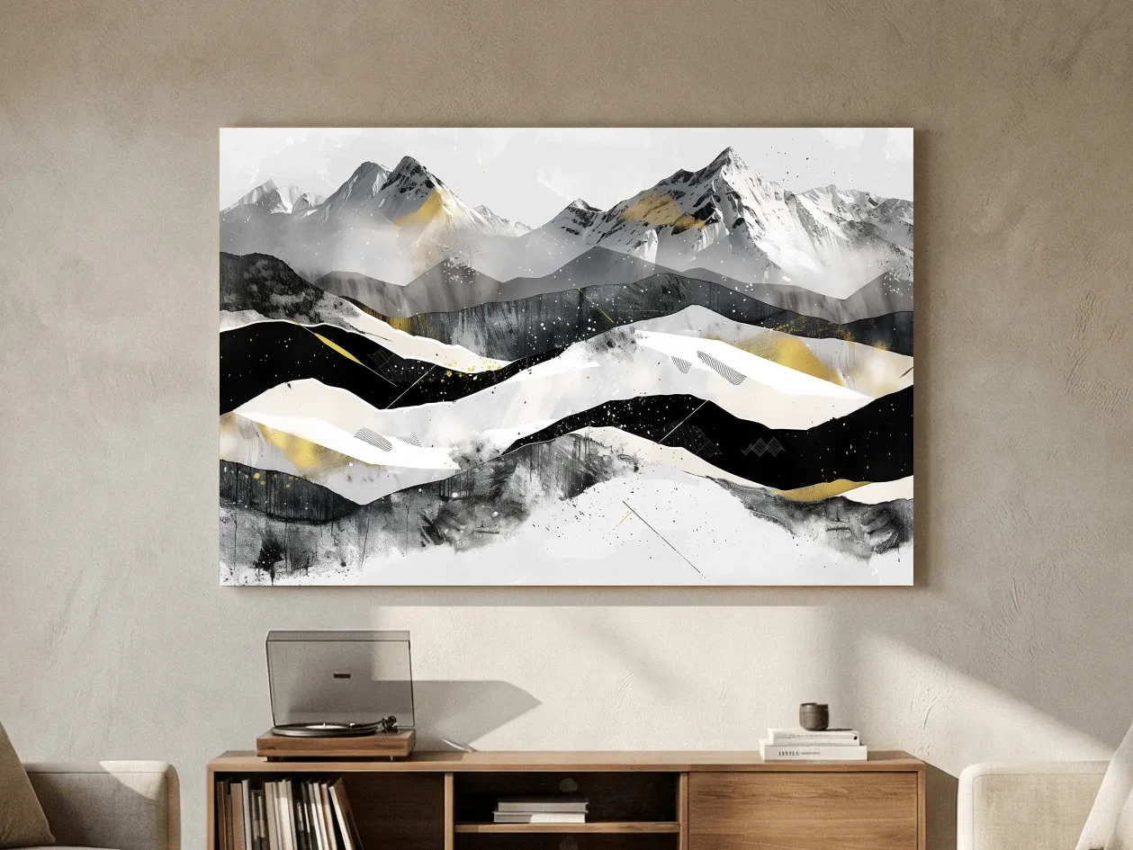 Abstract Mountain Range With Gold Accents - Modern Alpine Landscape Wall Art