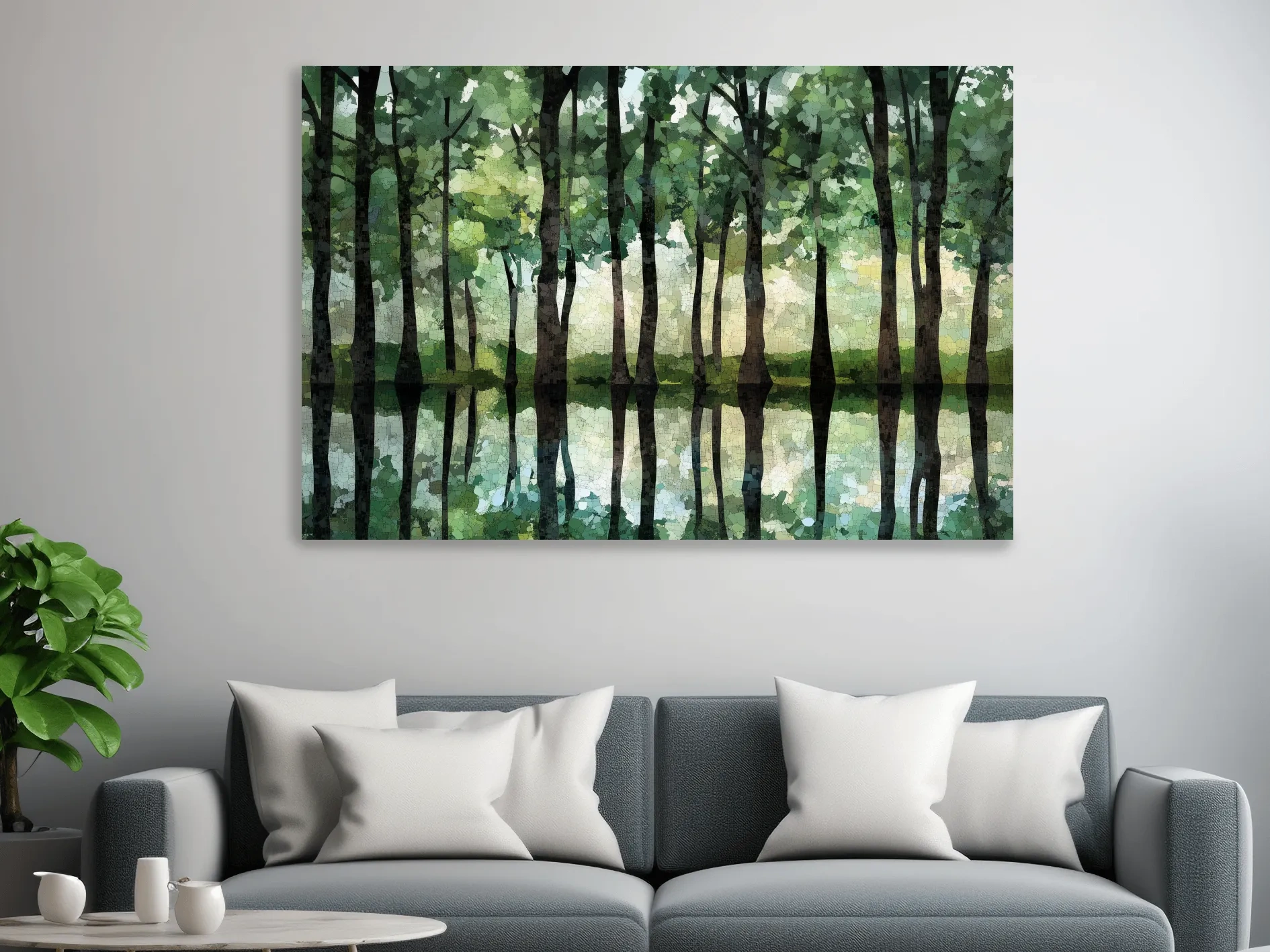 Forest of trees pattern artwork, mosaic style painting wall art
