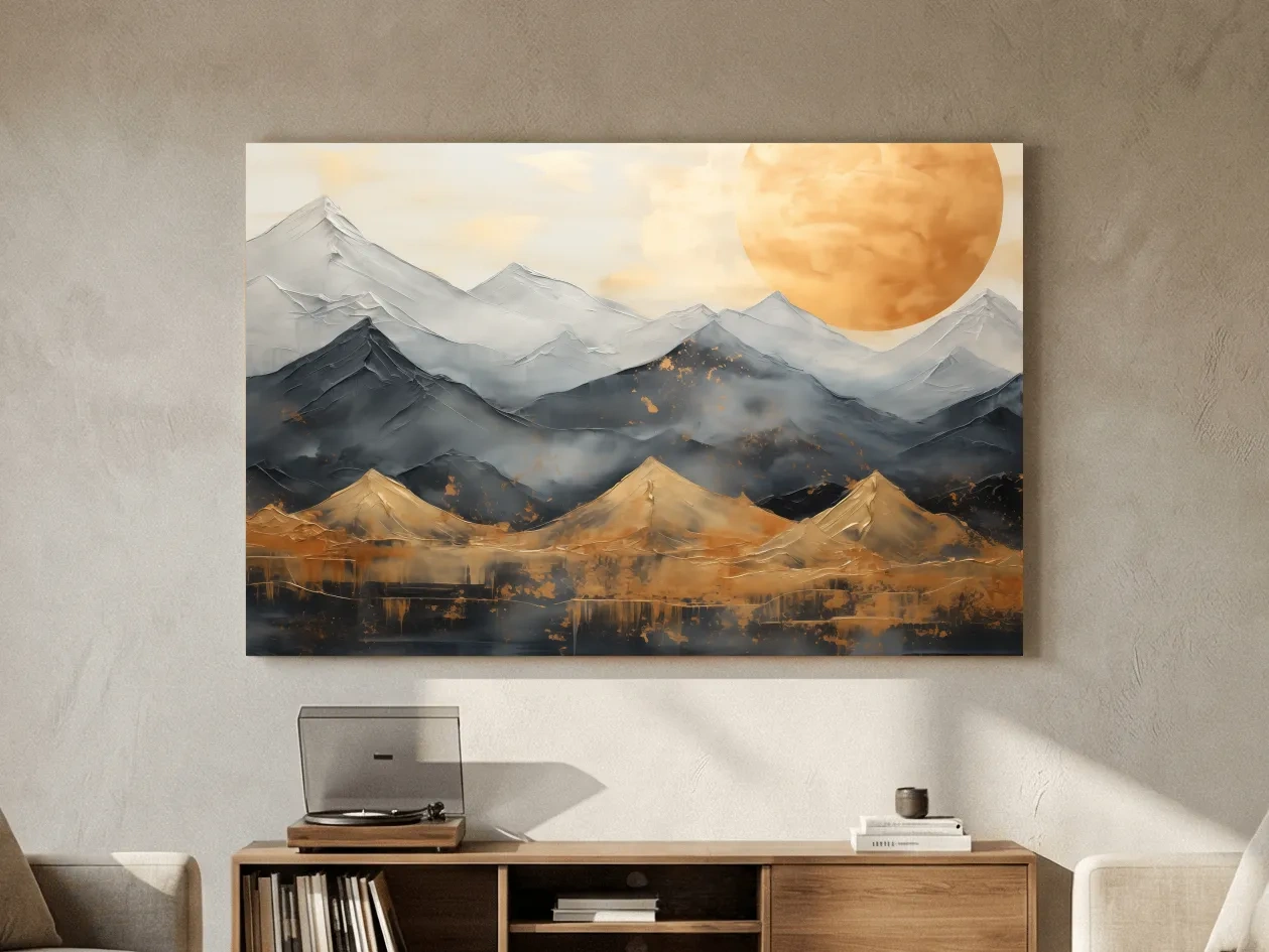 Gold Leaf Style Abstract Mountain Range Sunset - Modern Landscape Wall Art