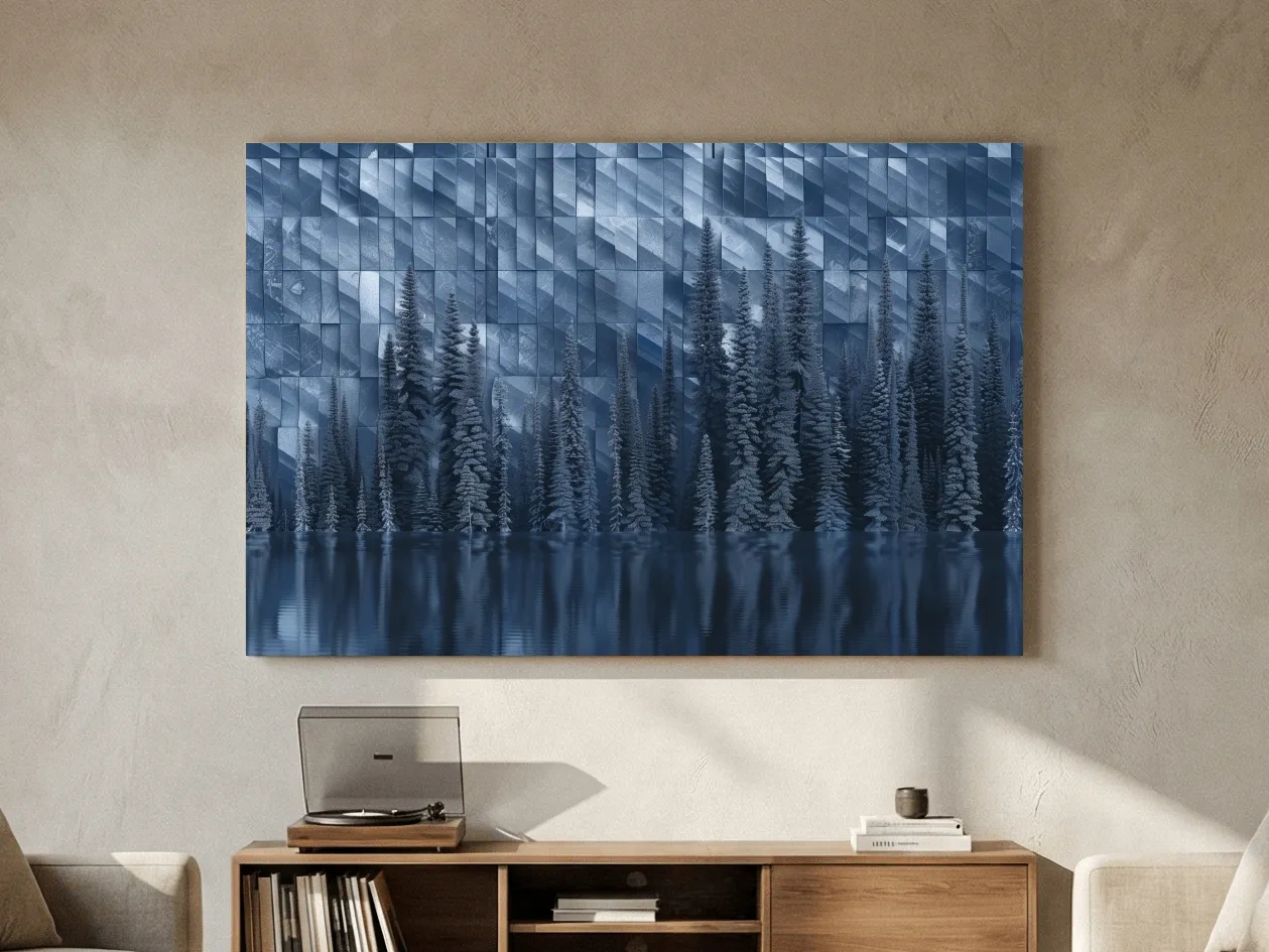 Geometric Digital Alpine Lake Artwork - Abstract Winter Landscape Wall Art