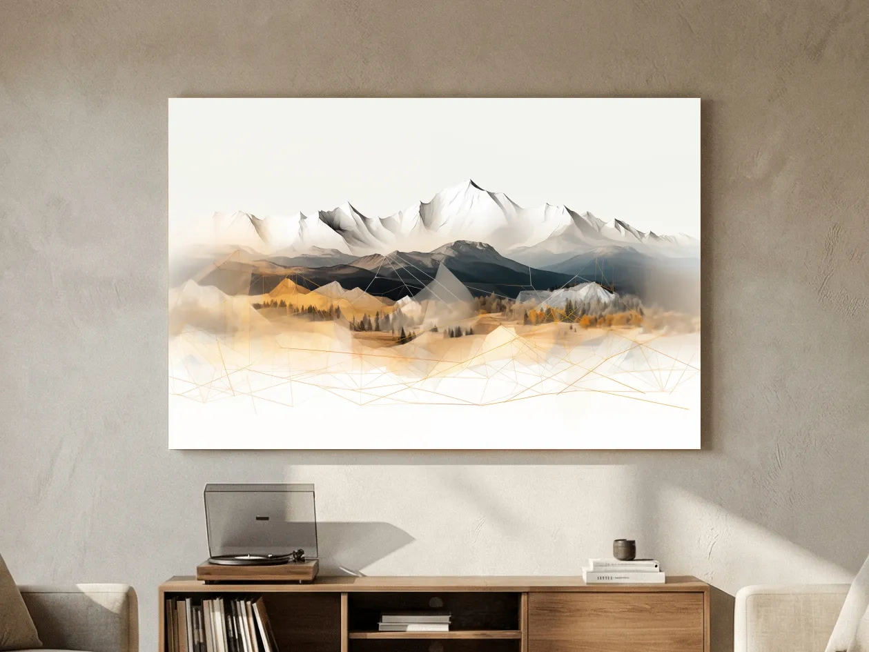 Geometric Mountain Range Forest Landscape - Modern Abstract Wall Art