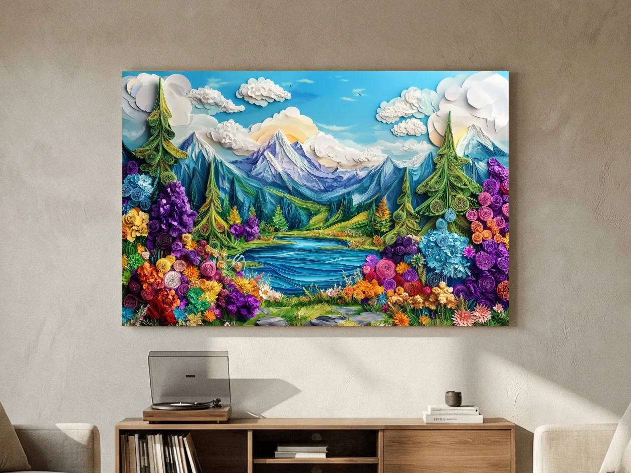 Colorful Paper Quilling Alpine Meadows Landscape - 3D Effect Nature Wall Art