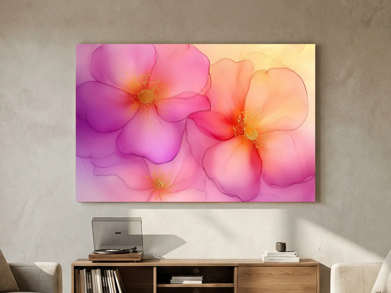 Vibrant Pink Blossom Watercolor Illustration - Modern Floral Wall Art