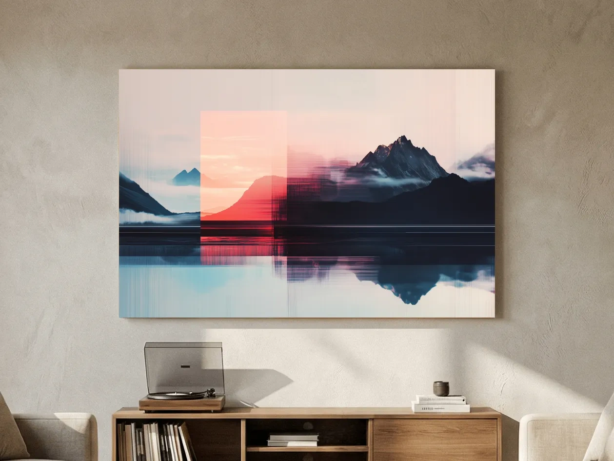 Glitch Art Alpine Mountain Sunset - Abstract Modern Wall Art