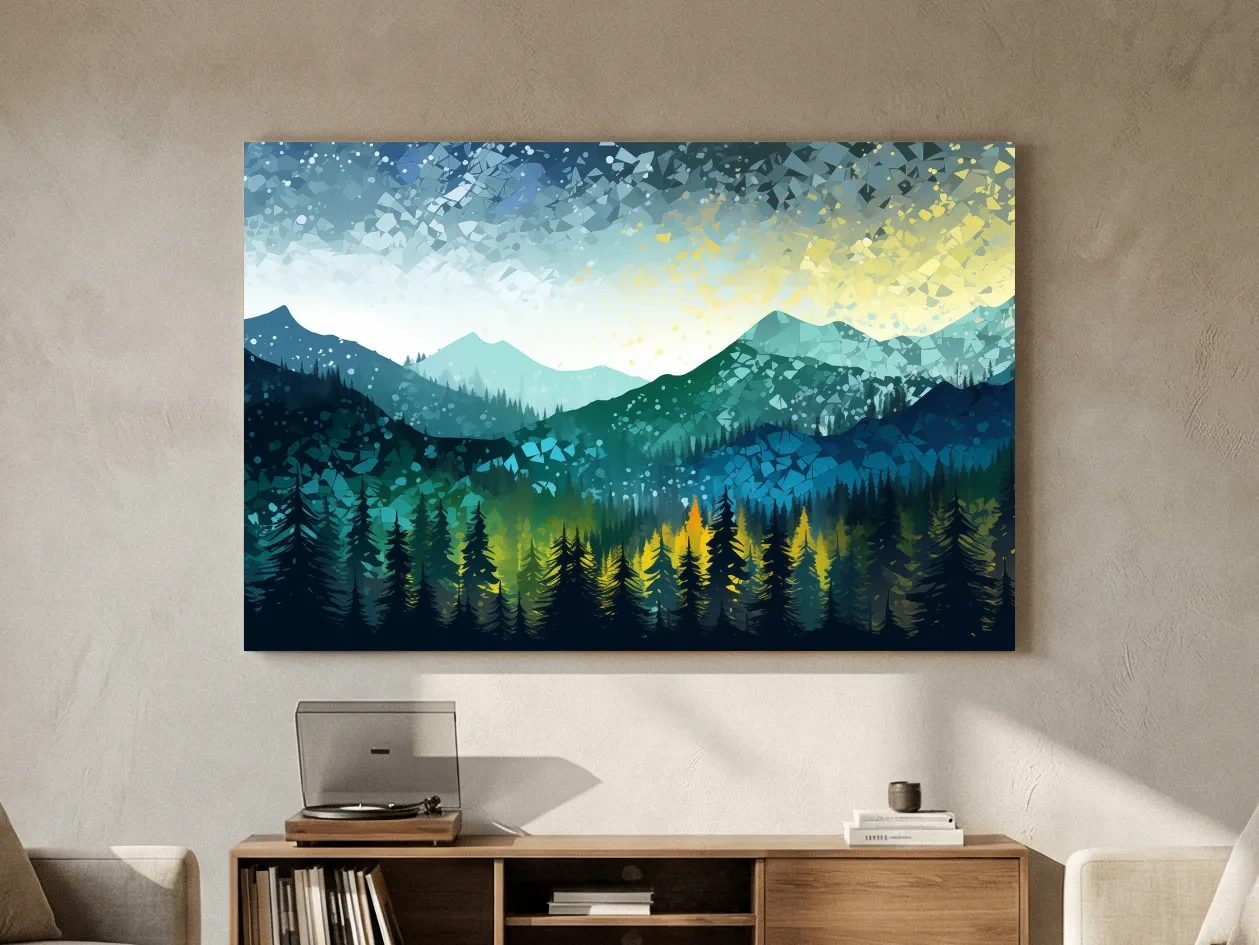 Geometric Mountain Forest Landscape - Abstract Mosaic Wall Art