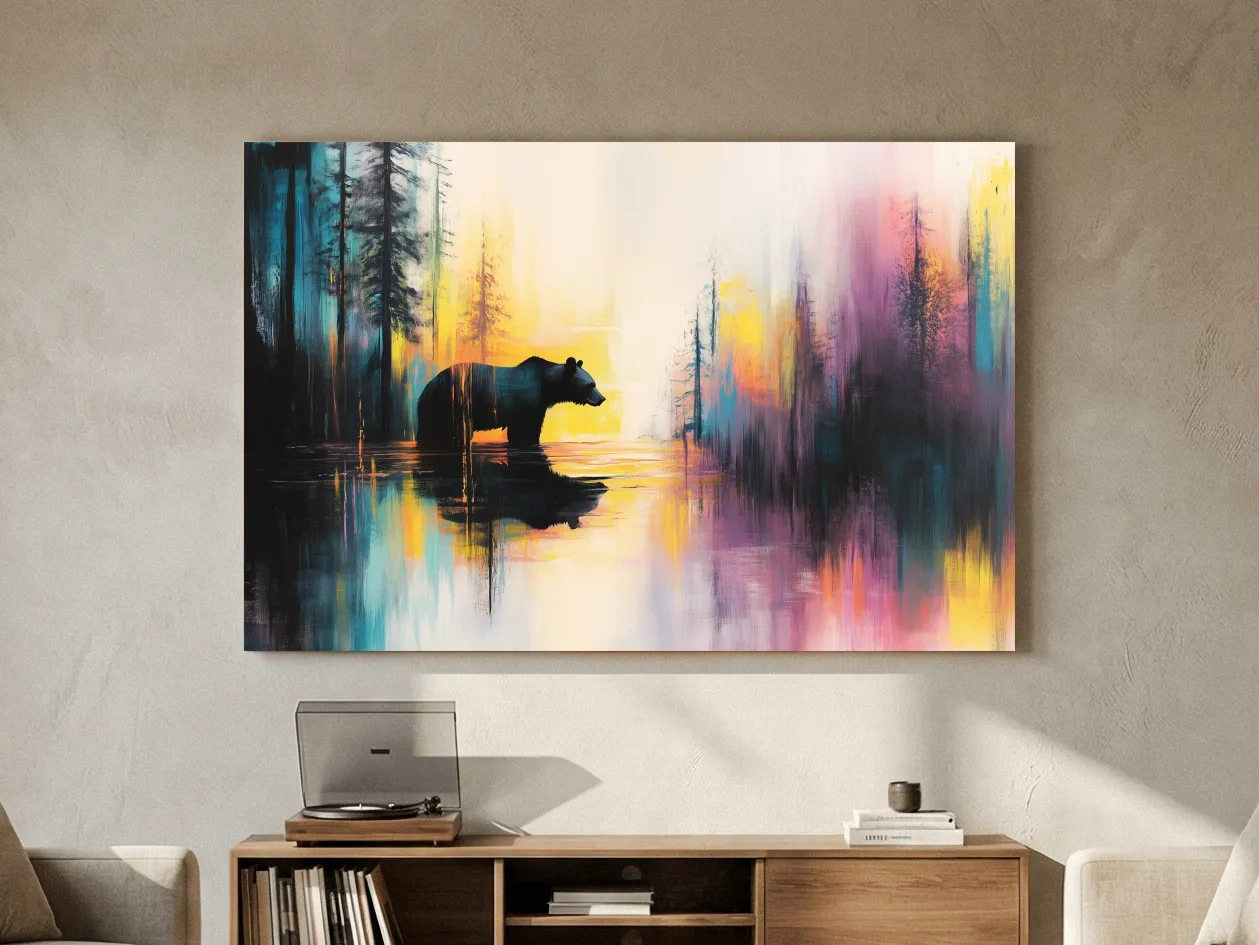 Moody Abstract Bear Lake Reflection - Colorful Forest Landscape Wall Art