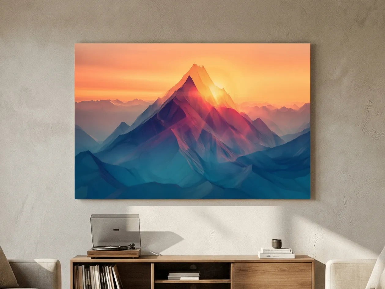 Vibrant Abstract Sunset Mountain Peak - Surreal Landscape Wall Art