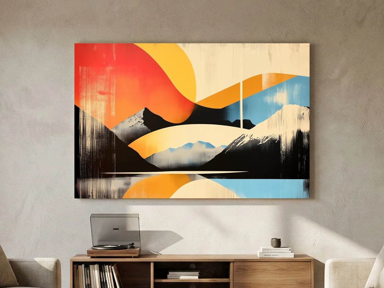 Abstract Retro Mountain Sunrise Landscape - Modern Graphical Wall Art