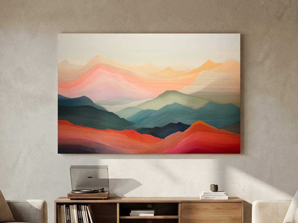 Dreamy Abstract Mountain Ranges In Warm Sunset Tones - Modern Landscape Wall Art