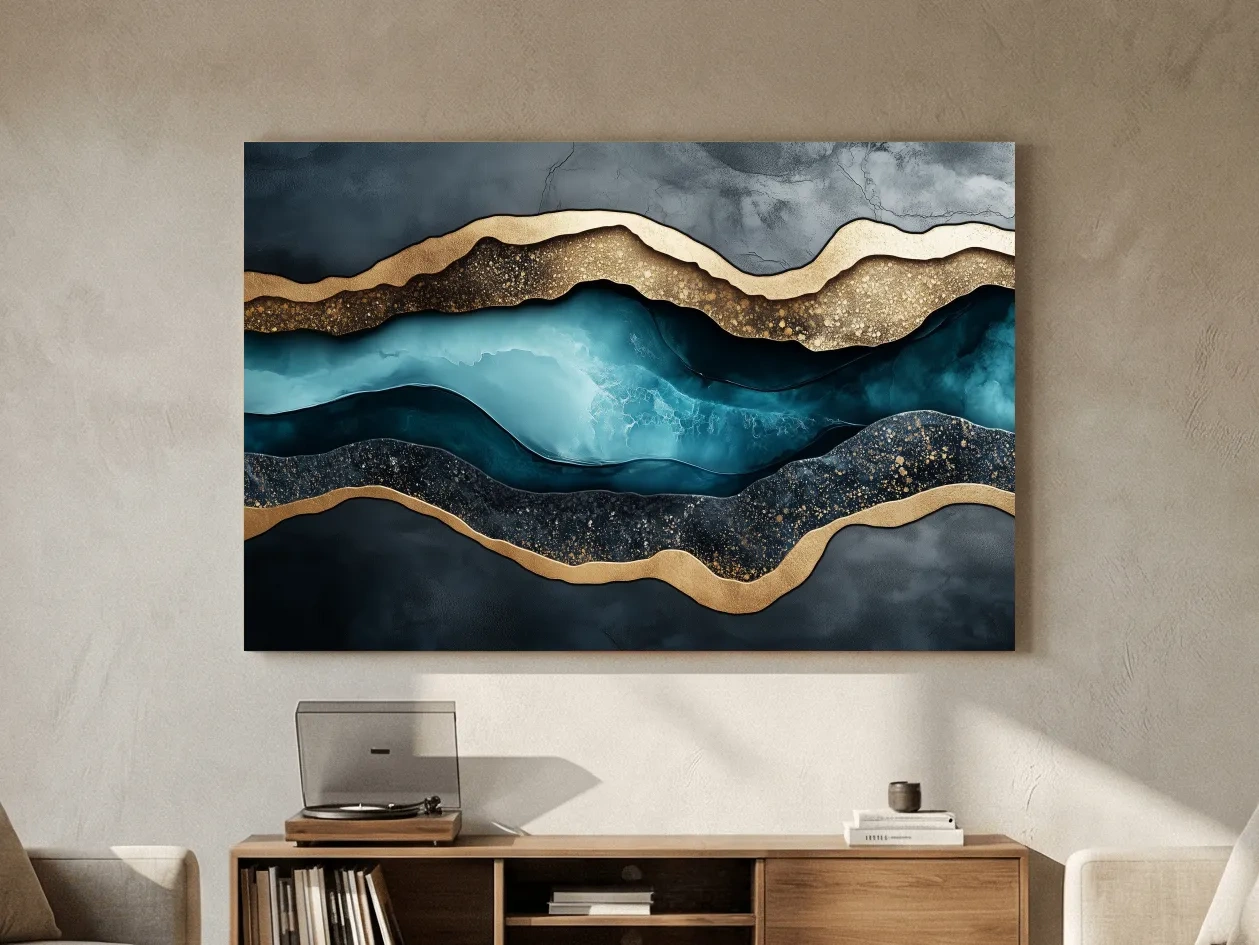 3D Natural Geode Resin Abstract Layers - Modern Gold Foil Texture Wall Art