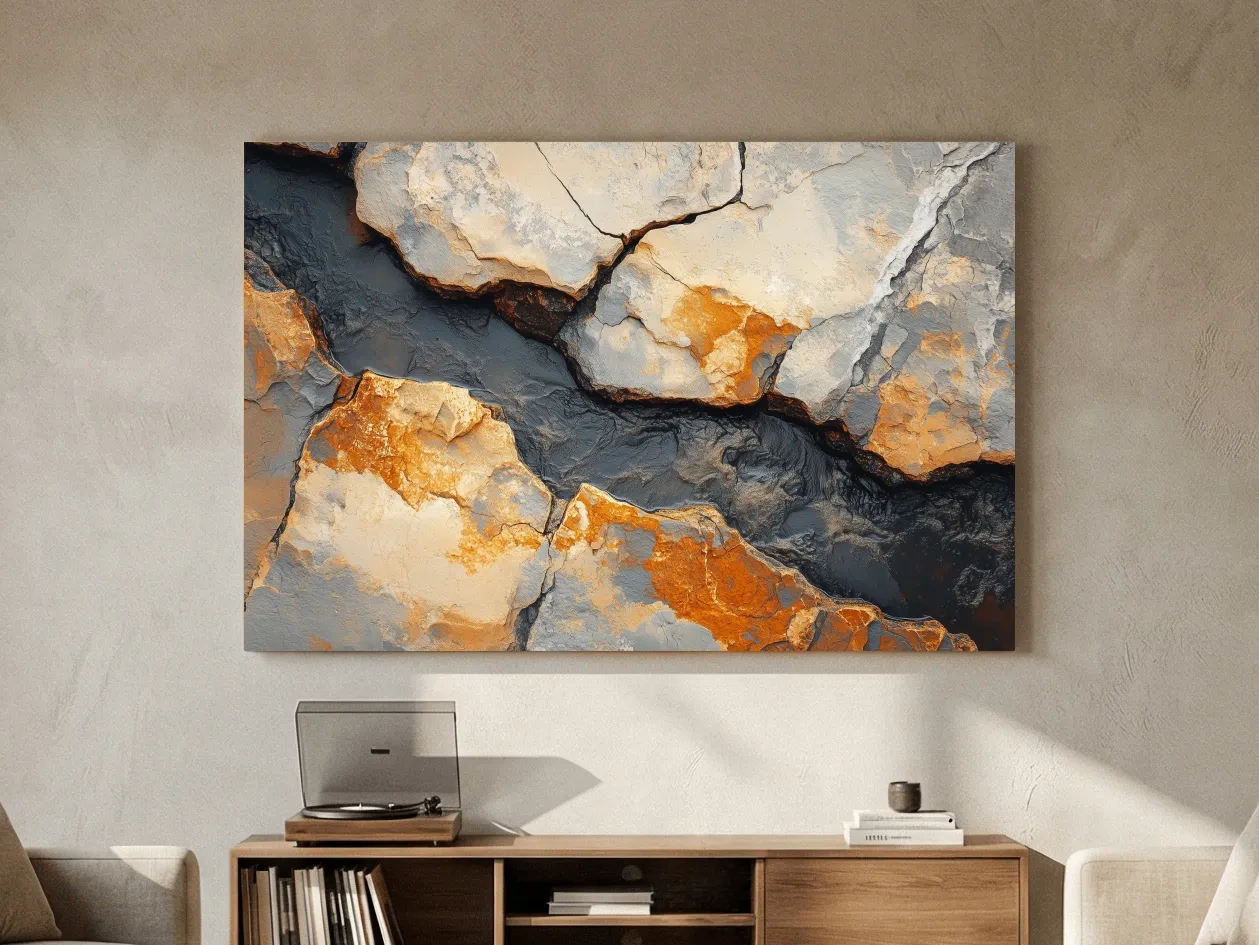 Rust And Slate Cracked Stone Texture - Rustic Geology Wall Art