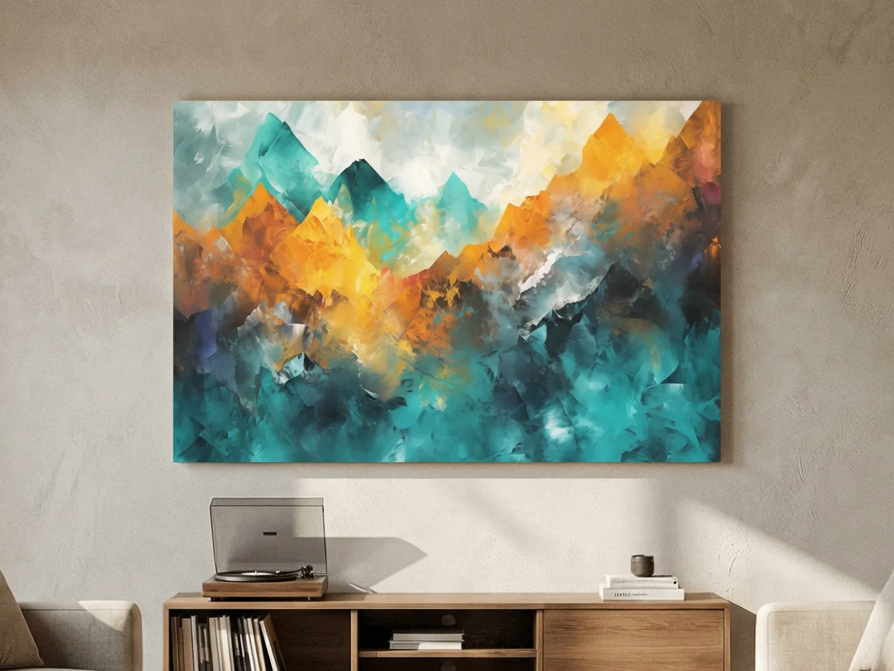 Vibrant Abstract Mountain Painting - Colorful Landscape Wall Art