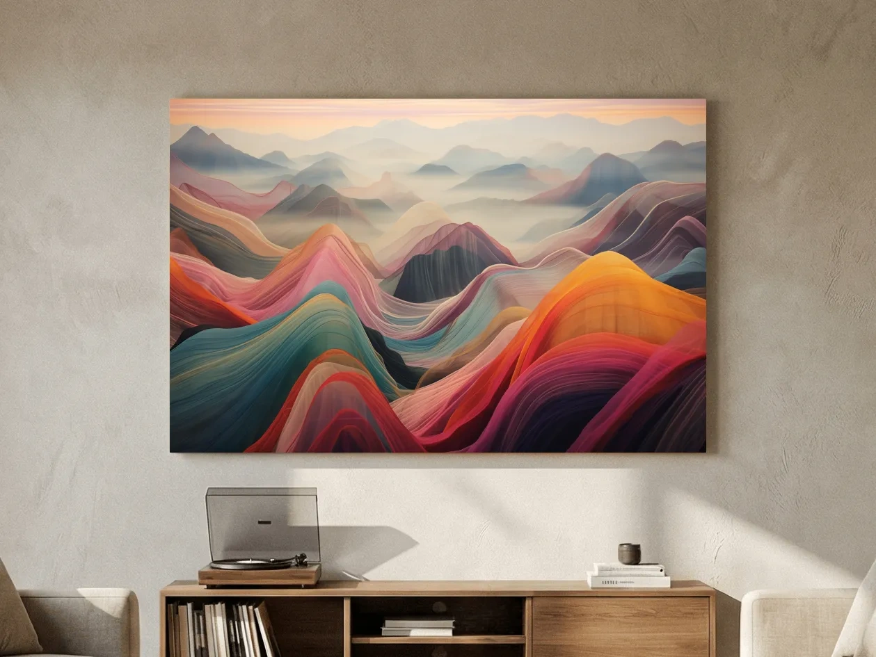 Vibrant Abstract Layered Mountain Ranges - Colorful Topographic Landscape Wall Art