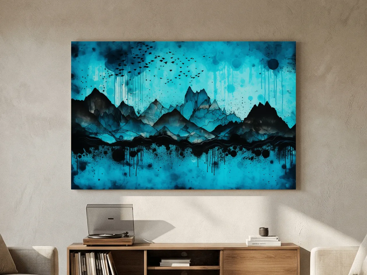 Ink Wash Mountain Range Artwork - Moody Abstract Watercolor Wall Art