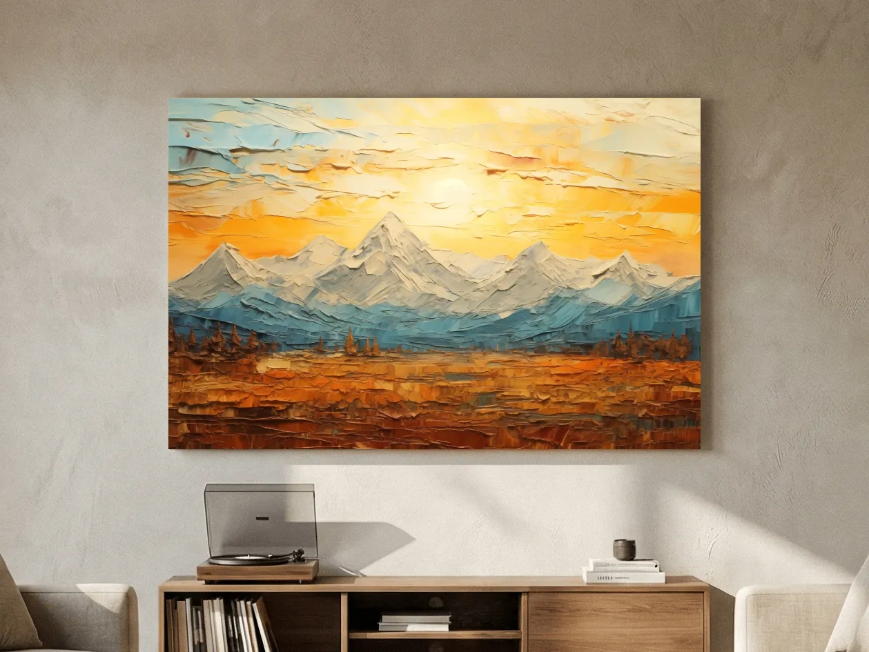 Abstract Glacier Sunrise Landscape - Impasto Style Wall Art