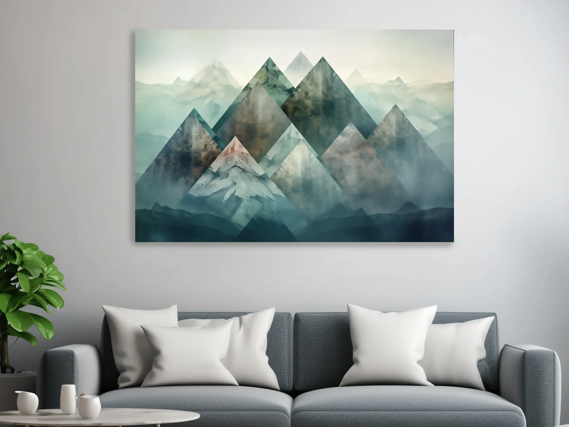 Geometric Misty Mountain Peaks - Mystical Abstract Alpine Wall Art