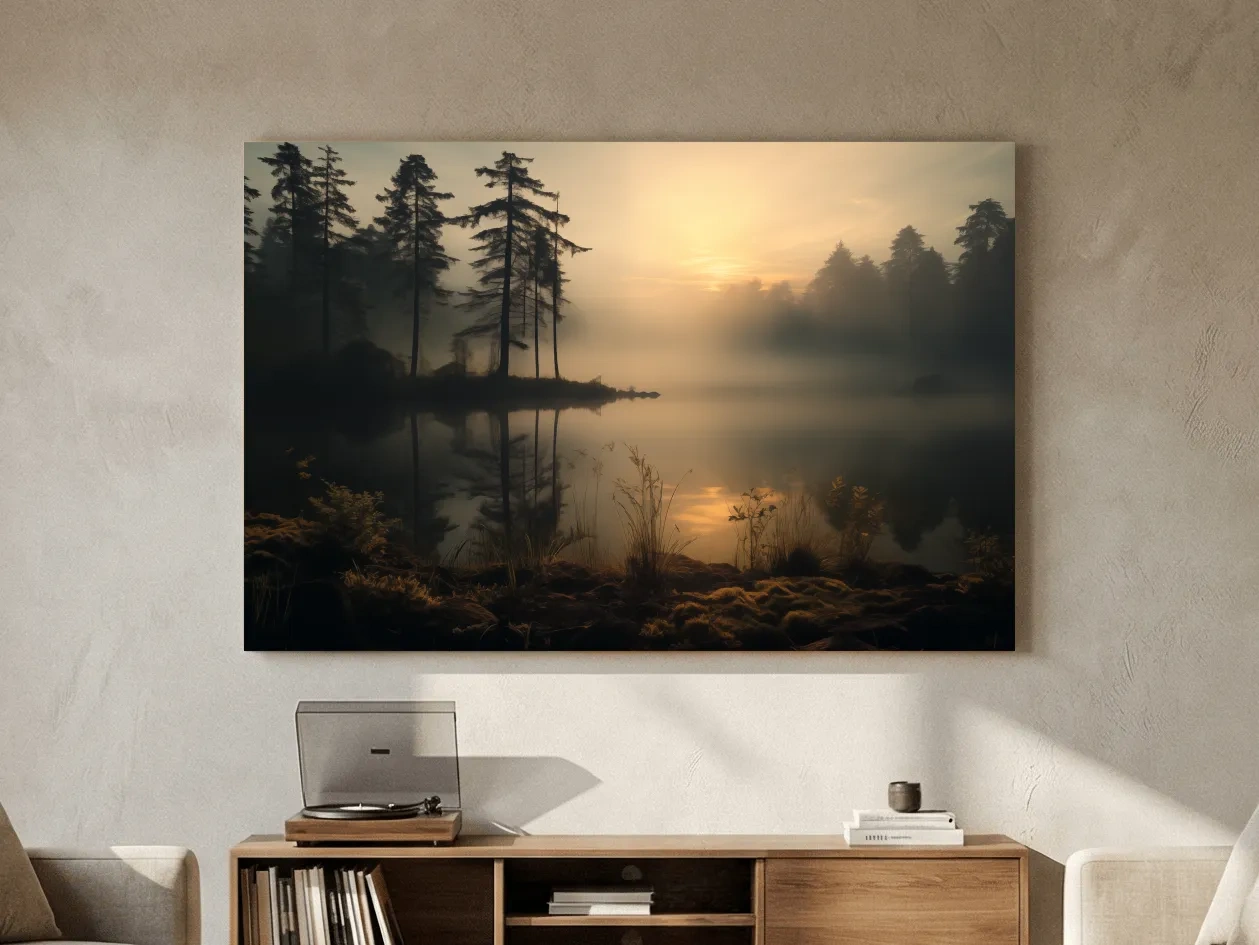 Nature Photography Wall Art - Misty Lake Sunrise & Forest