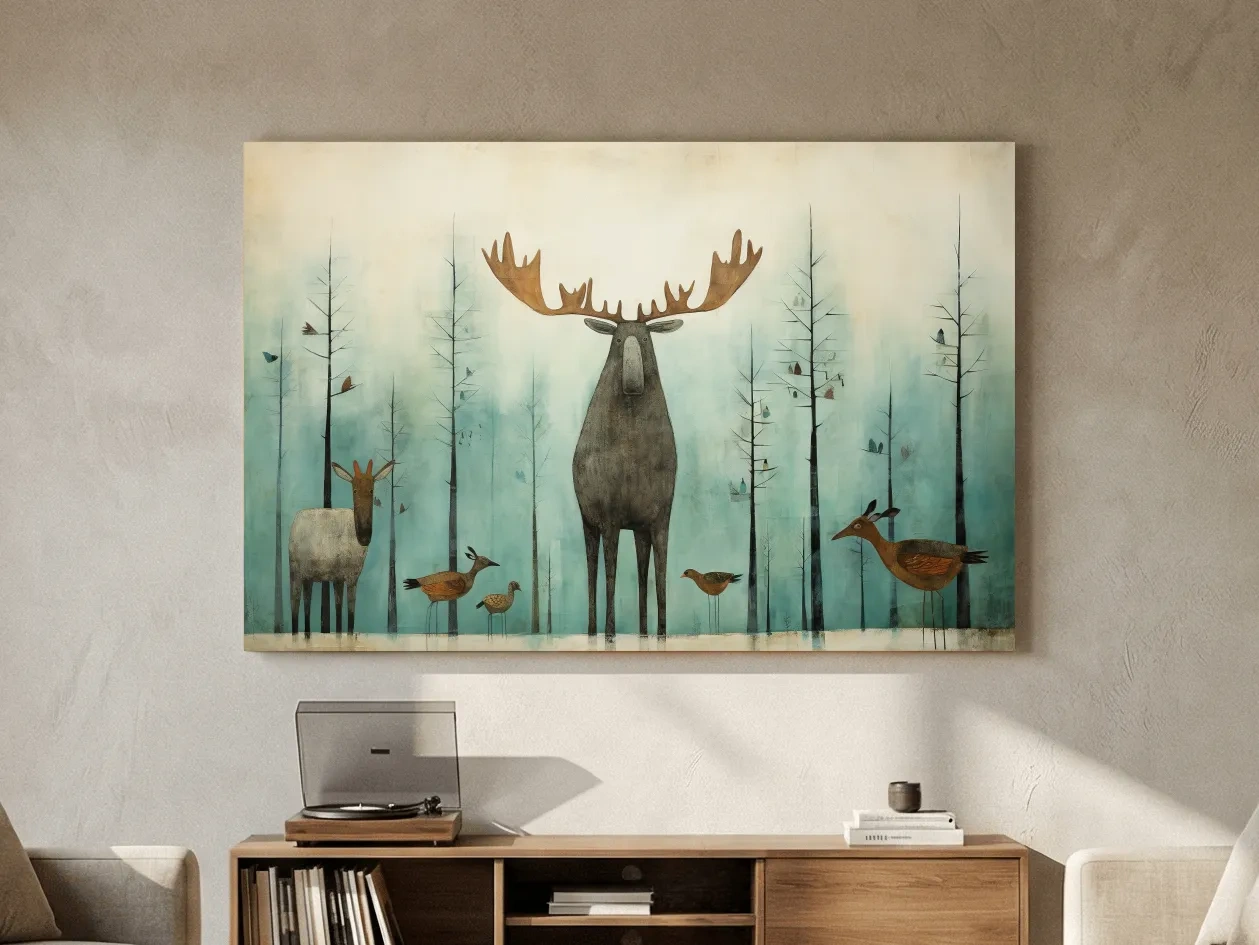 Whimsical Scandi Folk Art - Moose & Woodland Animals Wallart