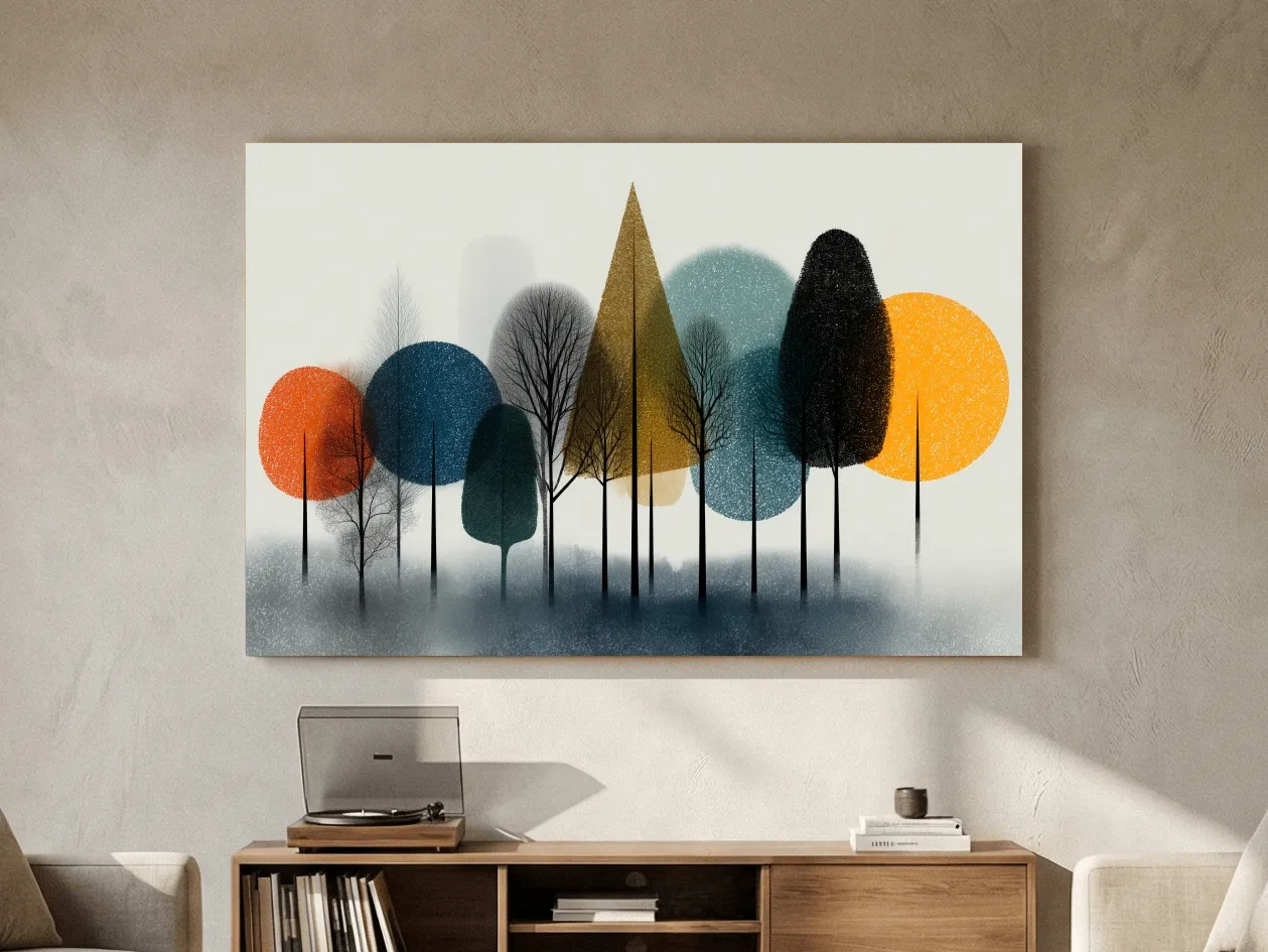 Mid-Century Abstract Forest Trees - Modern Geometric Landscape Wall Art
