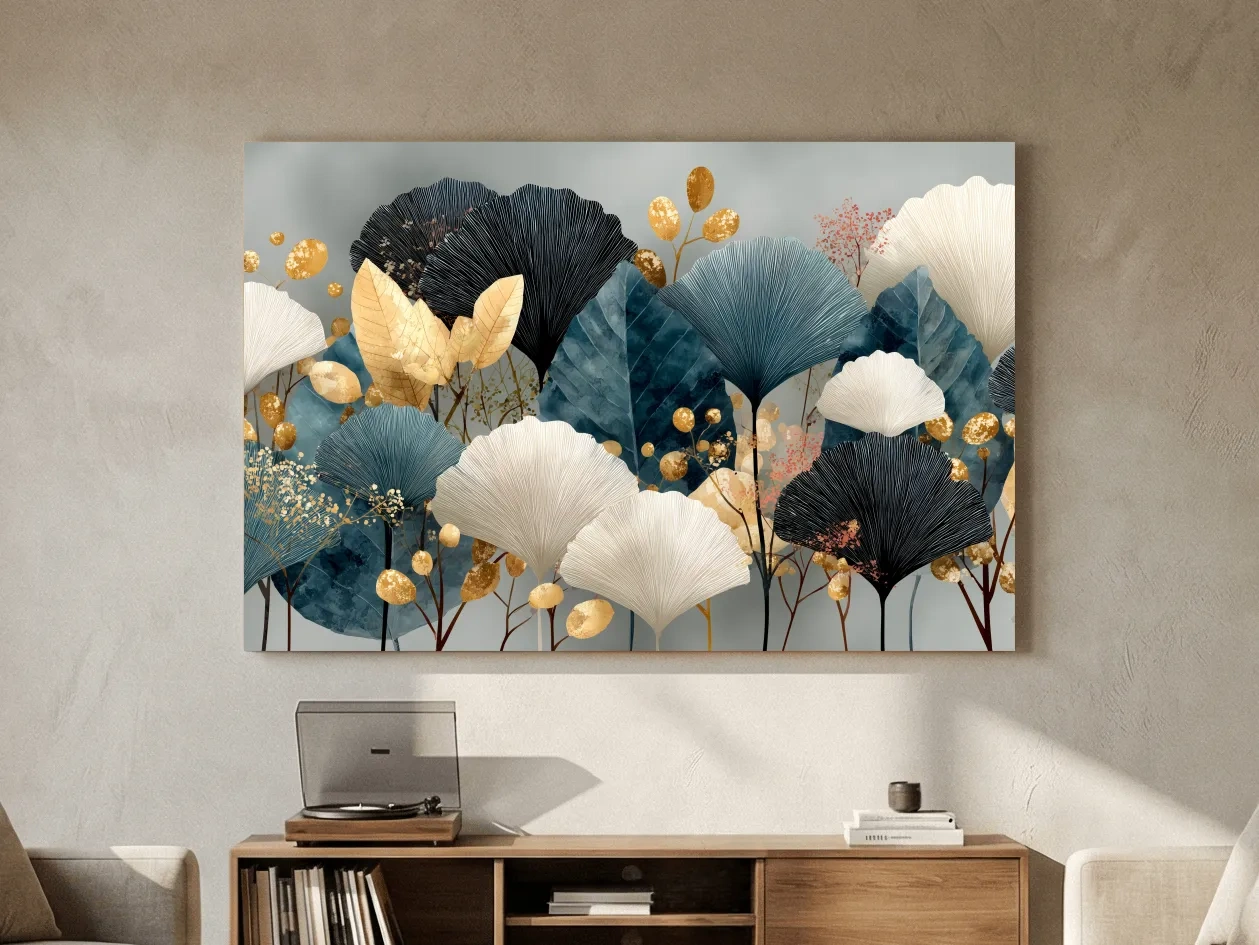 Luxe Ginkgo Leaves Botanical Illustration - Modern Japandi Wall Art