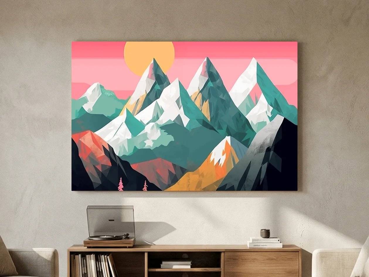 Alpine Mountains Sunrise Illustration - Colorful Landscape Wall Art