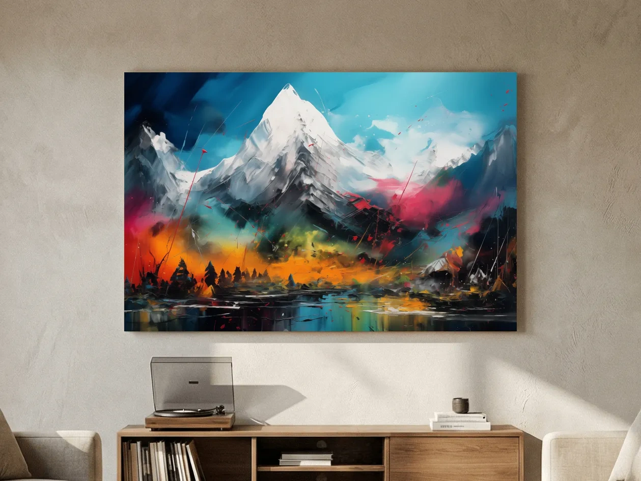 Vibrant Abstract Alpine Mountain Peaks - Colorful Impasto Painting Style Wall Art
