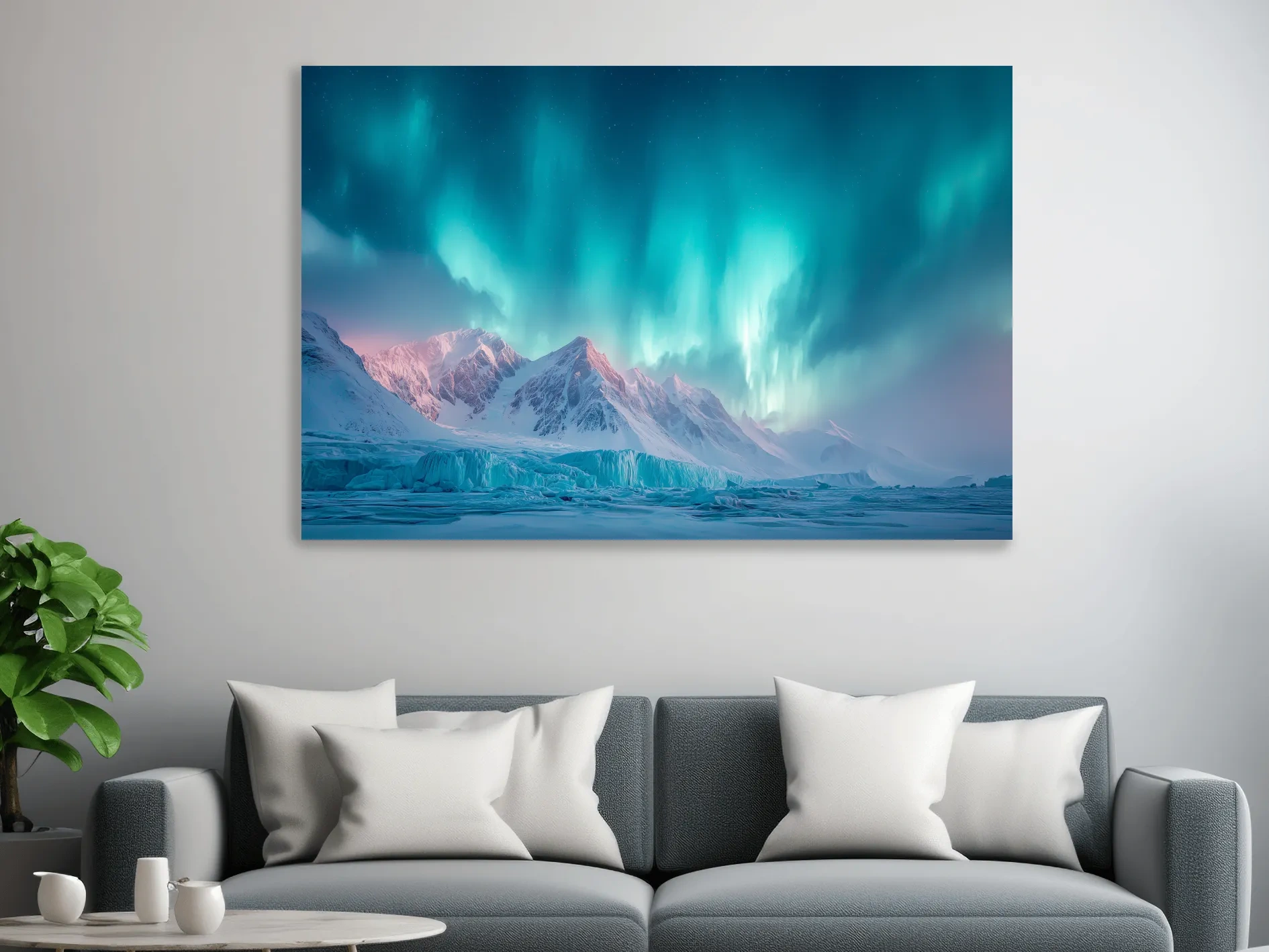 Aurora Borealis Over Icy Arctic Mountains - Northern Lights Wall Art