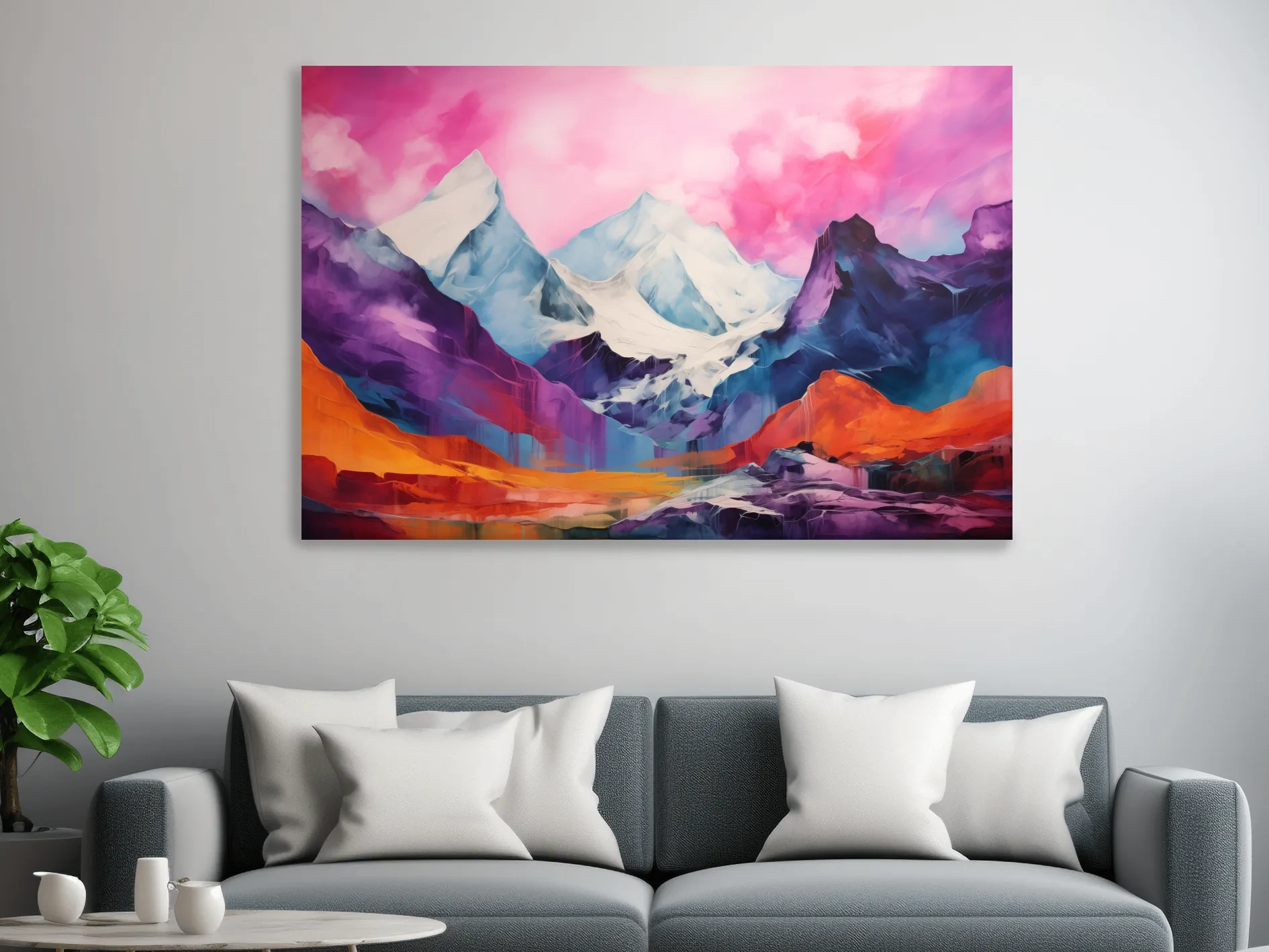 Vibrant Abstract Alpine Mountain Landscape Painting - Colorful Contemporary Wall Art
