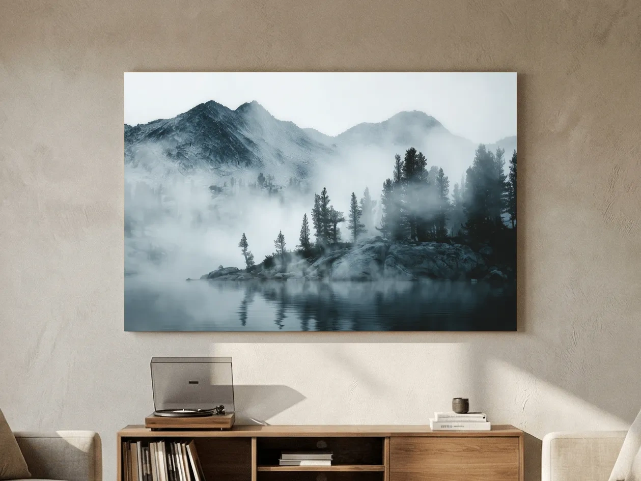 Frosty Alpine Mountain Lake Photography - Black & White Landscape Wall Art