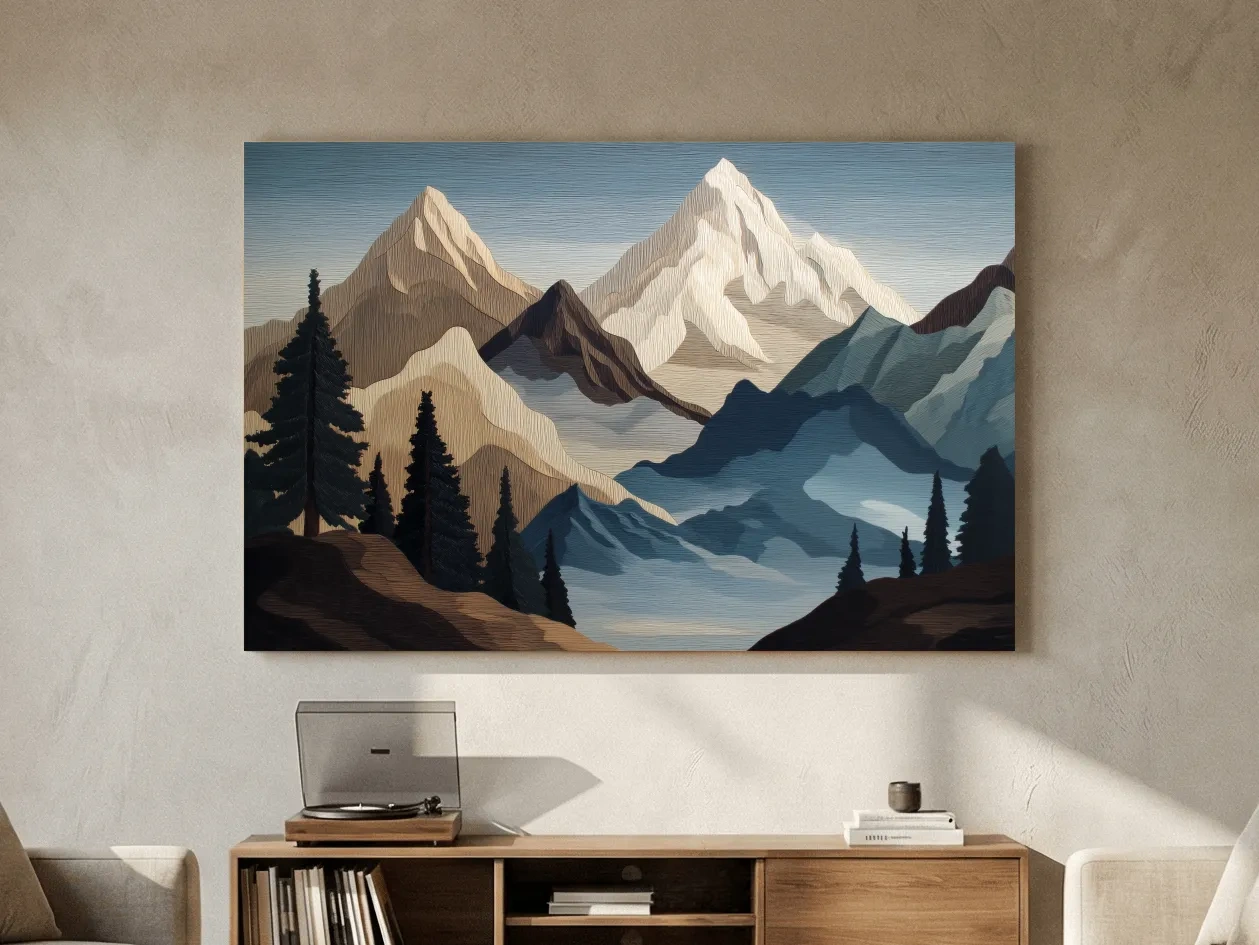 Textured Layered Alpine Mountain Peaks - Scenic Forest Wall Art