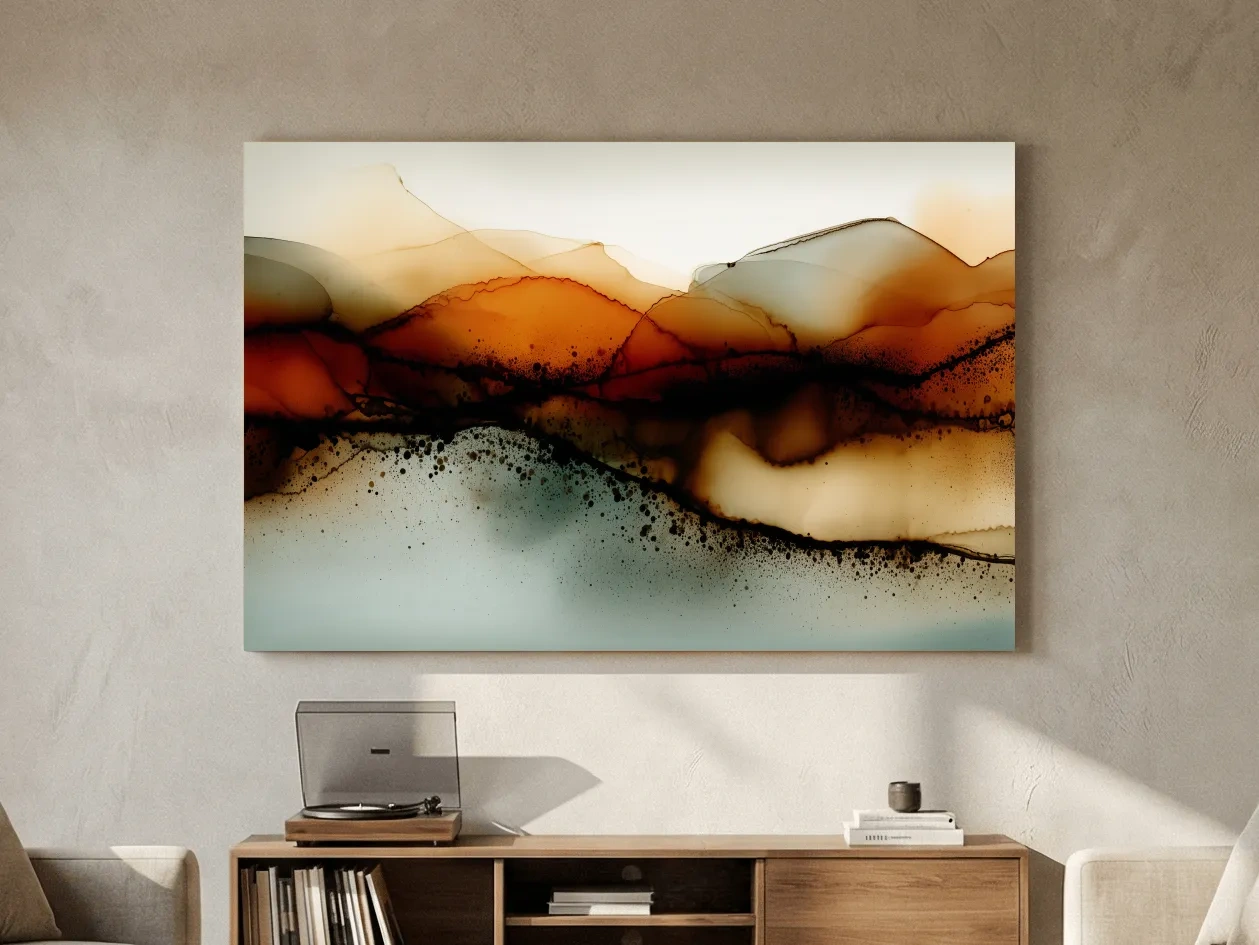 Moody Abstract Sepia Mountain Layers - Modern Alcohol Ink Landscape Wall Art
