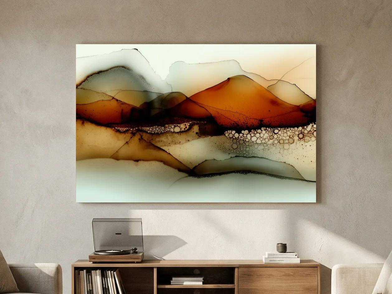 Amber Alcohol Ink Mountains - Abstract Landscape Wall Art