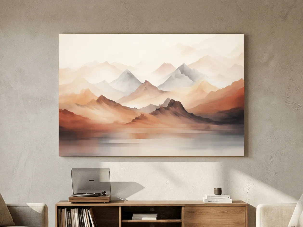 Pastel Mountain Range Watercolor - Warm Neutral Landscape Wall Art