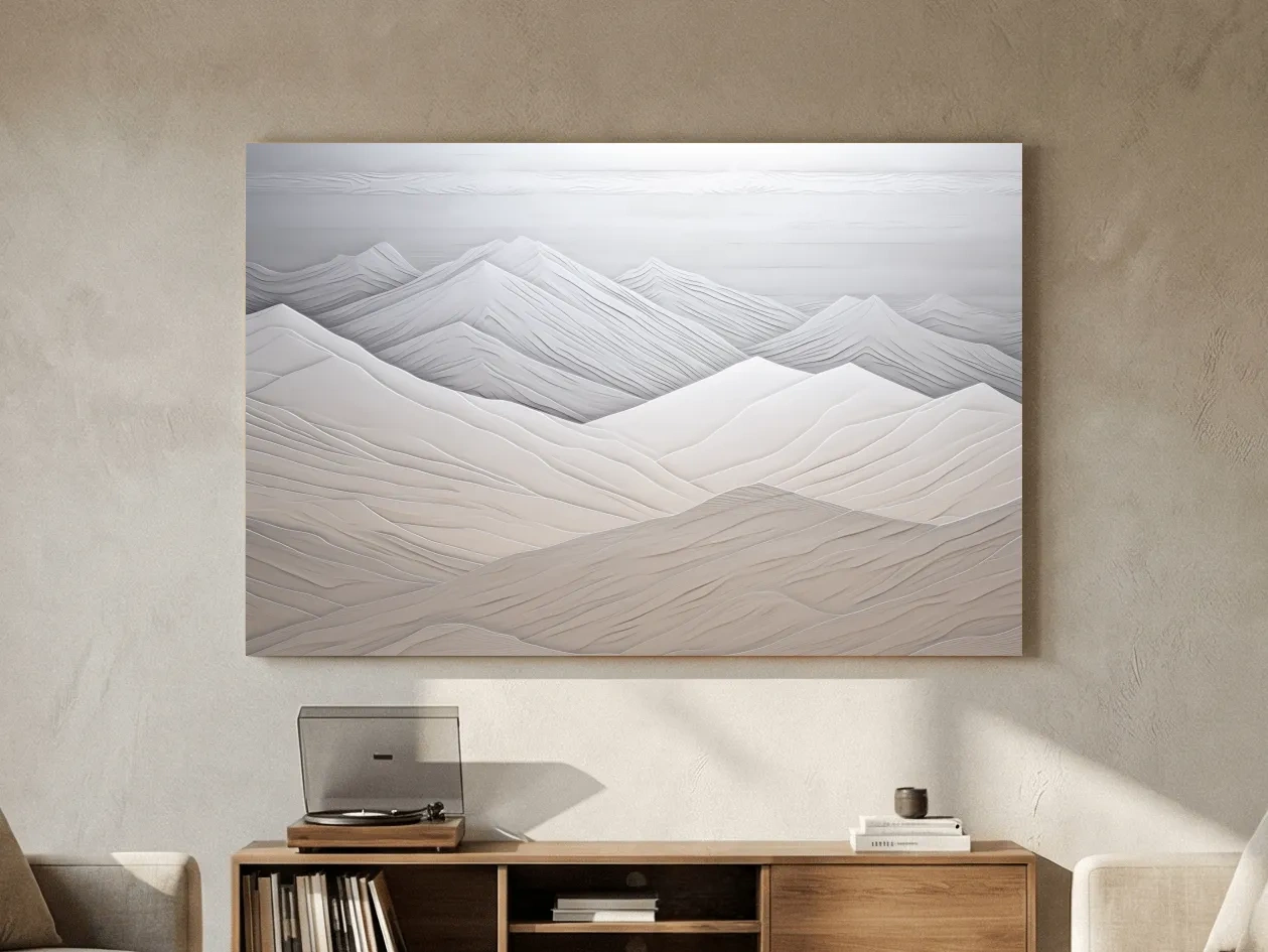 Minimalist Layered Mountain Relief Landscape - Monochrome Wall Art