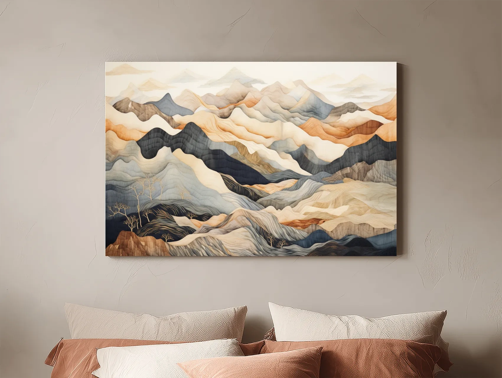 Layered Abstract Mountain Range Painting - Tapestry Style Wall Art