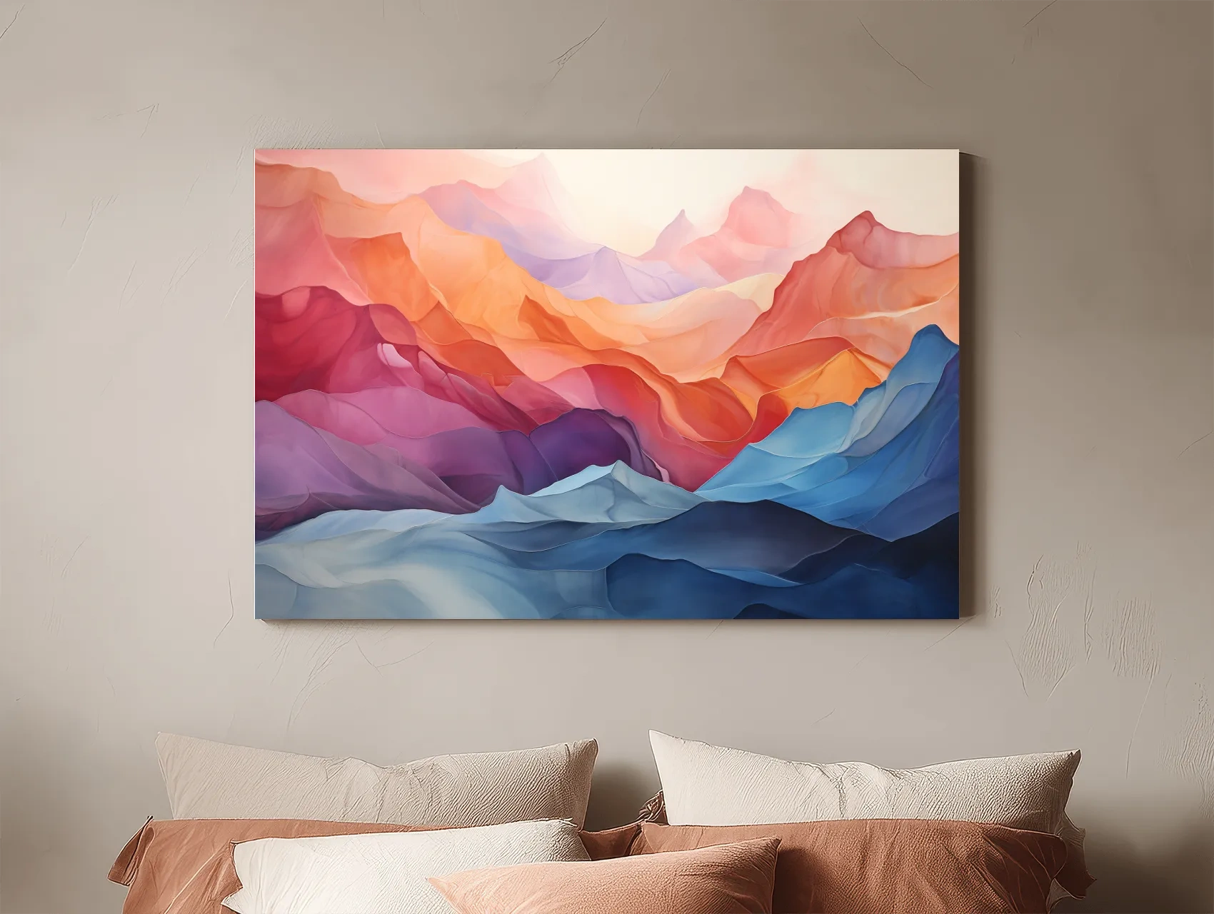Vibrant Abstract Layered Mountain Landscape - Modern Colorful Alpine Wall Art