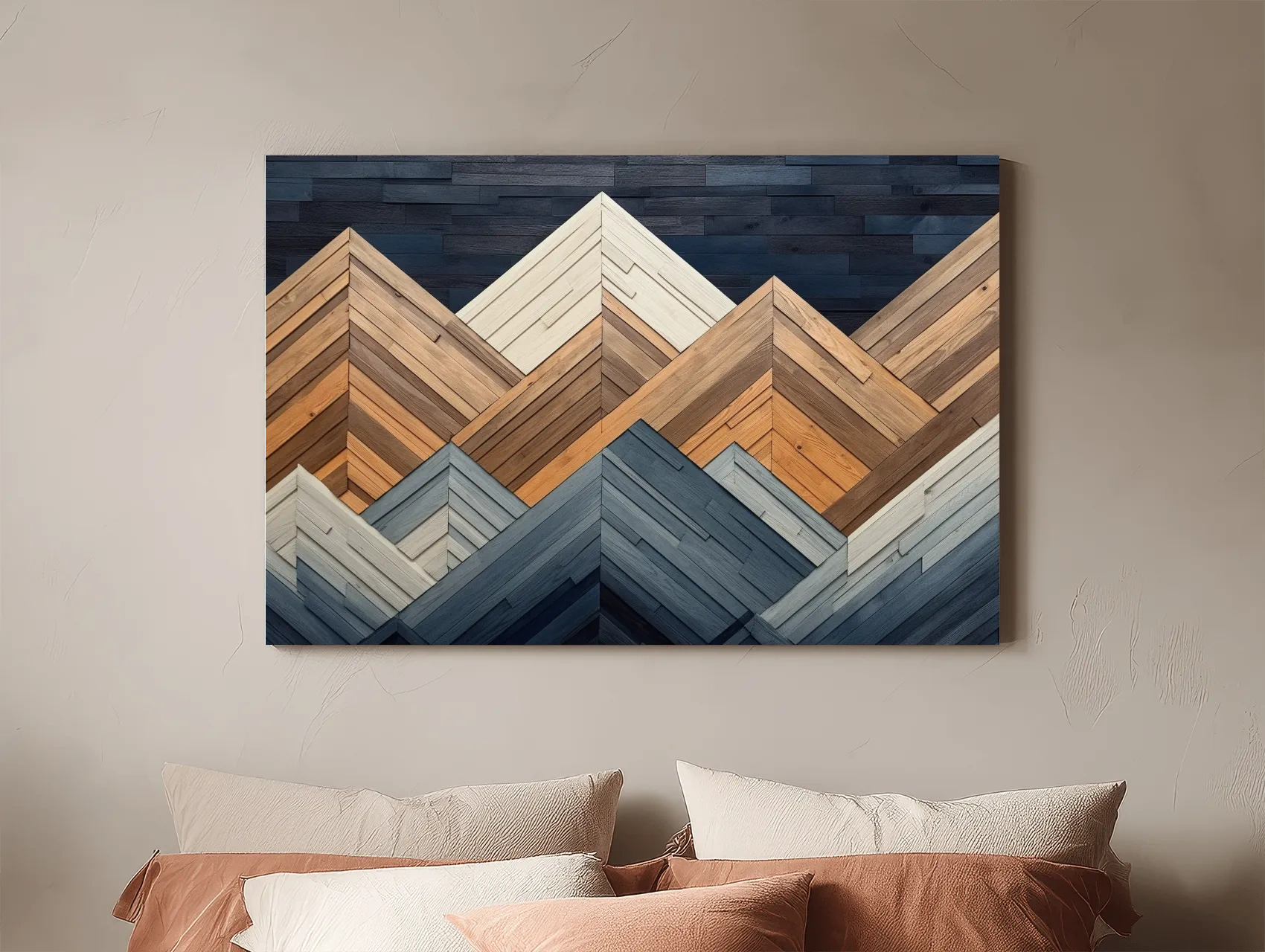 Geometric Wood Plank Mountains - Modern Rustic Canvas Wall Art